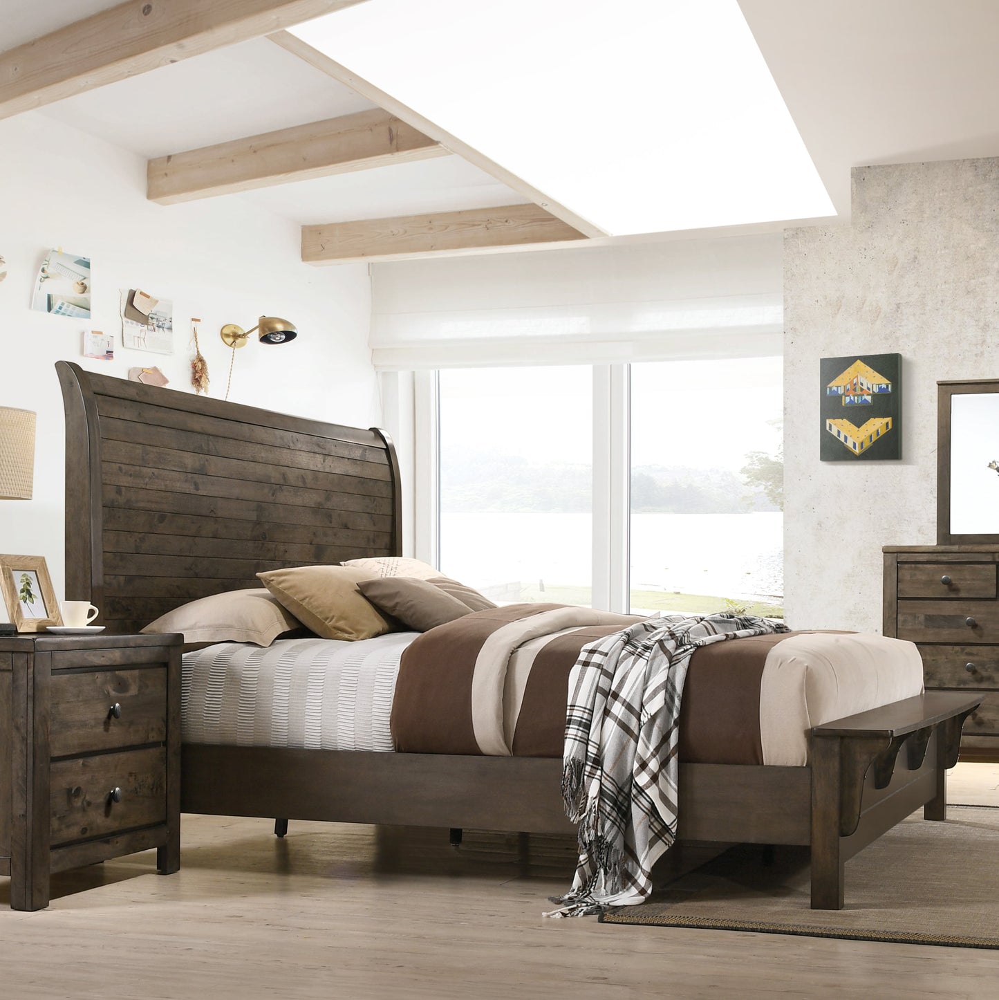 Pavita Rustic Wood Sleigh Bed