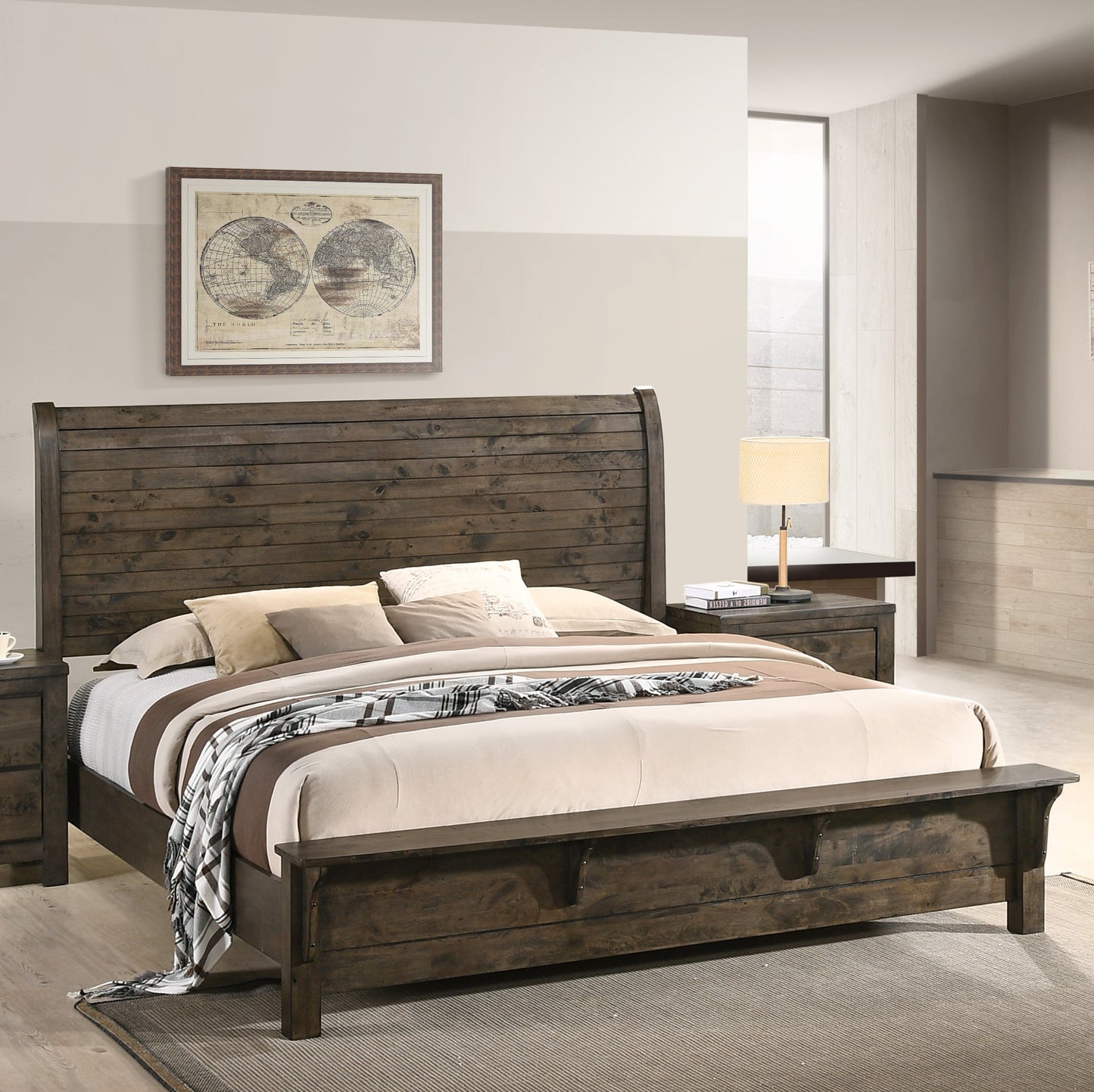 Pavita Rustic Wood Sleigh Bed