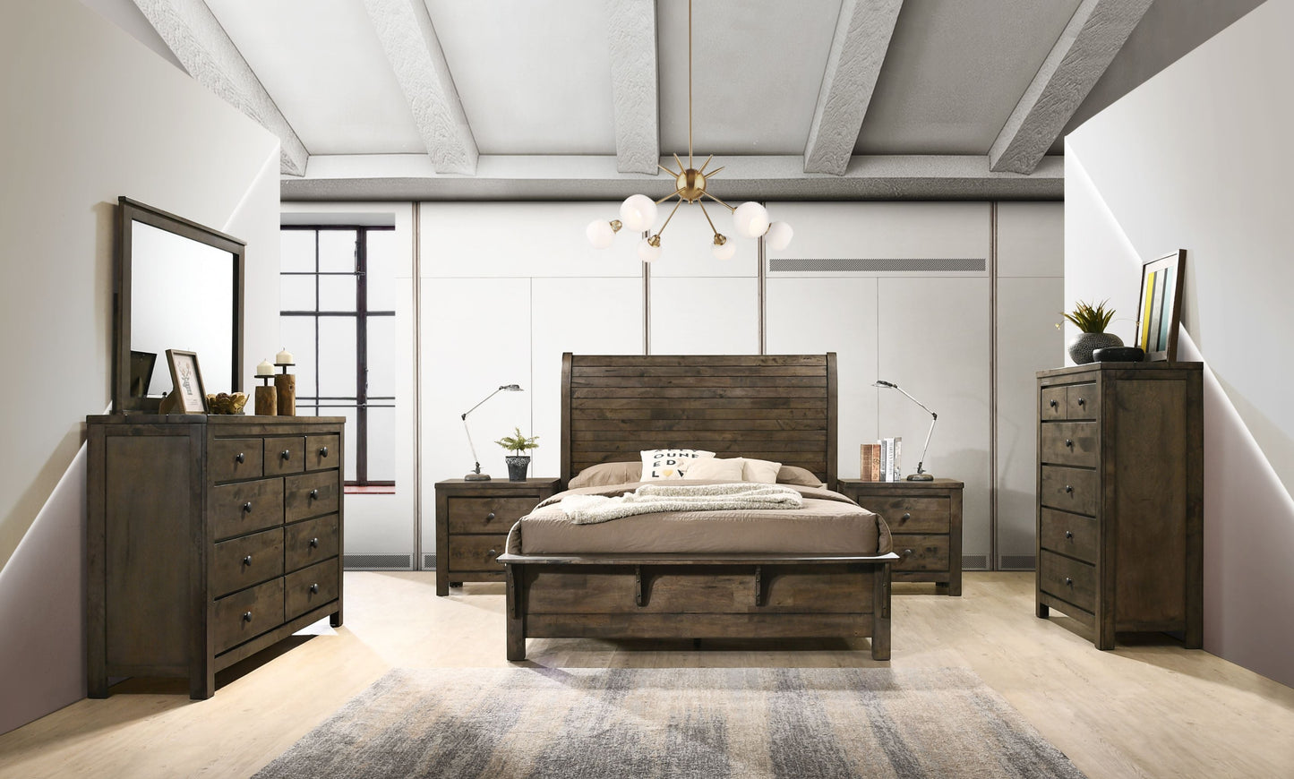 Pavita Rustic Wood Sleigh Bed