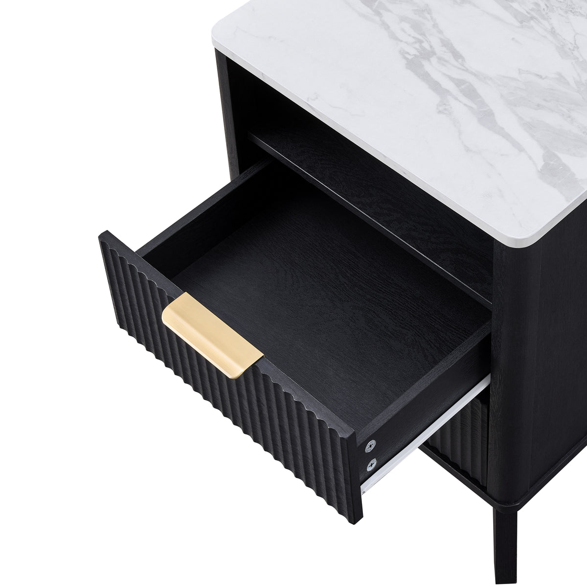 Roundhill Furniture Lyra Mid-Century Modern 2-Drawer Nightstand with Charging Station, Black