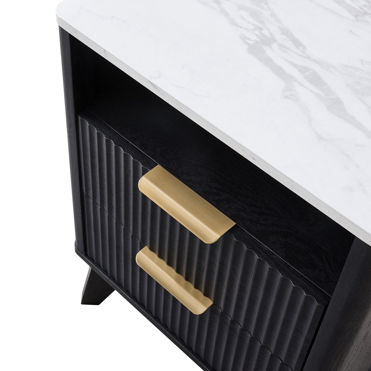 Roundhill Furniture Lyra Mid-Century Modern 2-Drawer Nightstand with Charging Station, Black