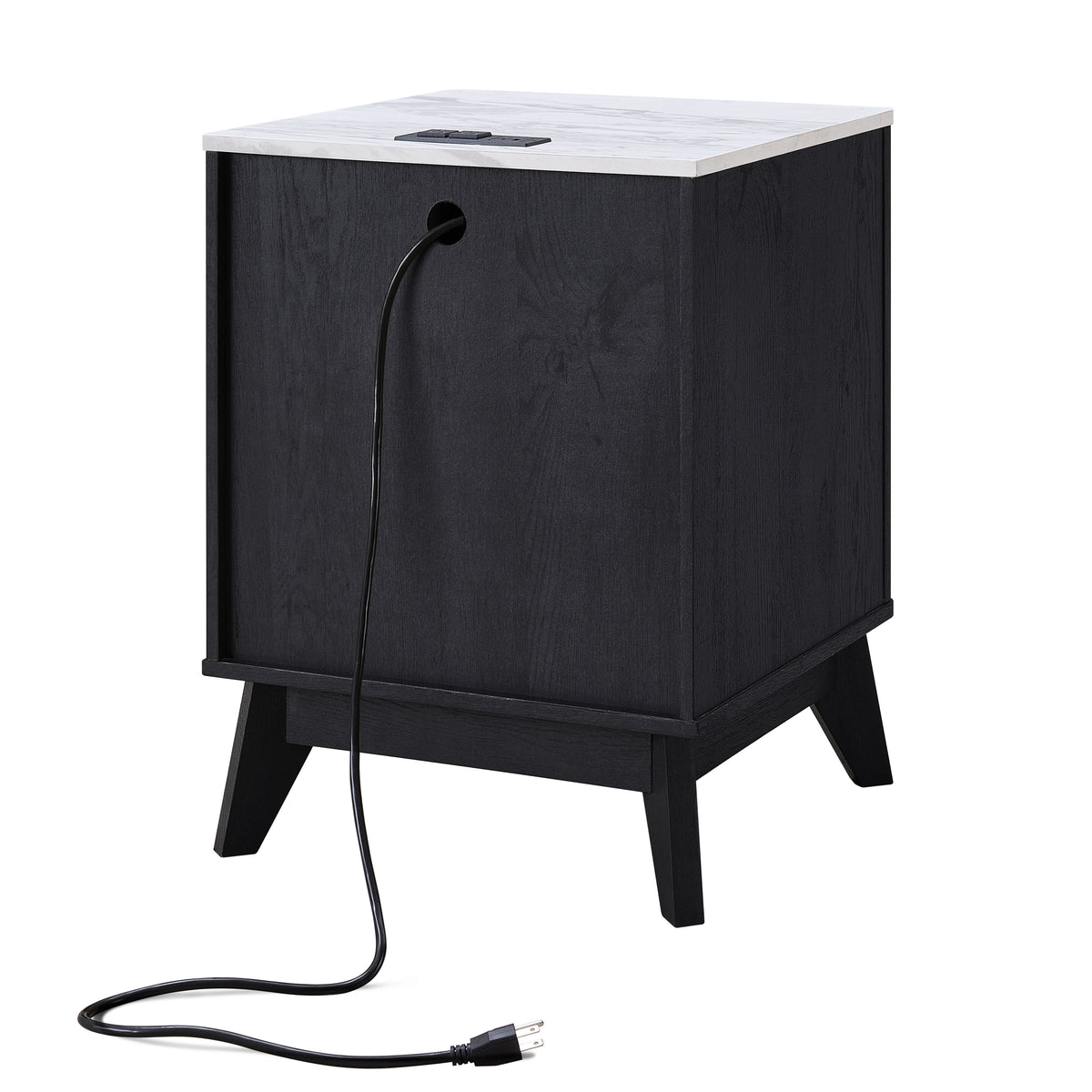 Roundhill Furniture Lyra Mid-Century Modern 2-Drawer Nightstand with Charging Station, Black