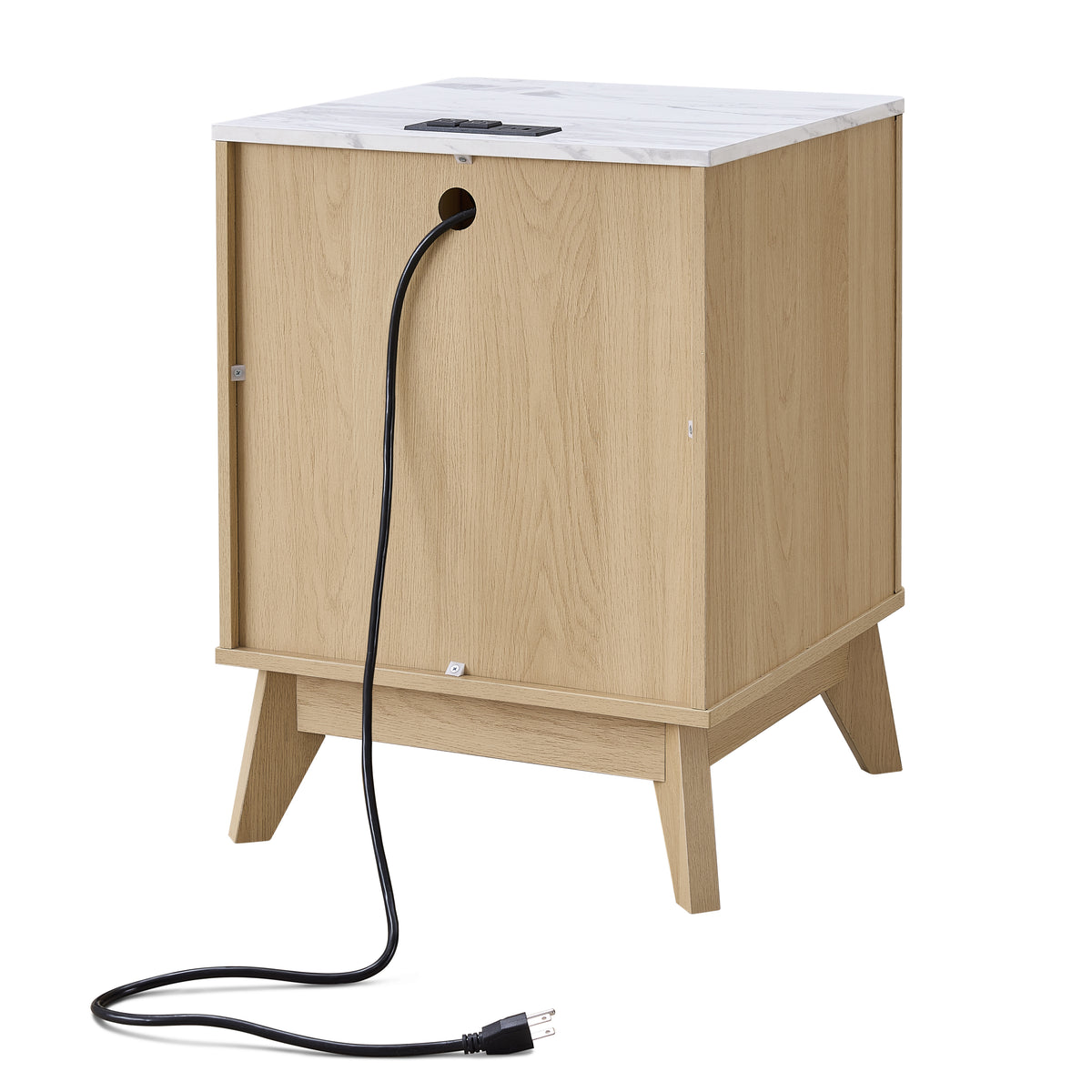 Roundhill Furniture Lyra Mid-Century Modern 2-Drawer Nightstand with Charging Station, Black