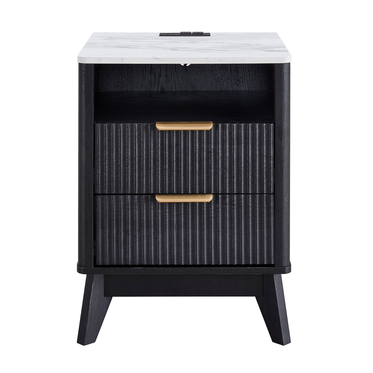 Roundhill Furniture Lyra Mid-Century Modern 2-Drawer Nightstands with Charging Station, Set of 2