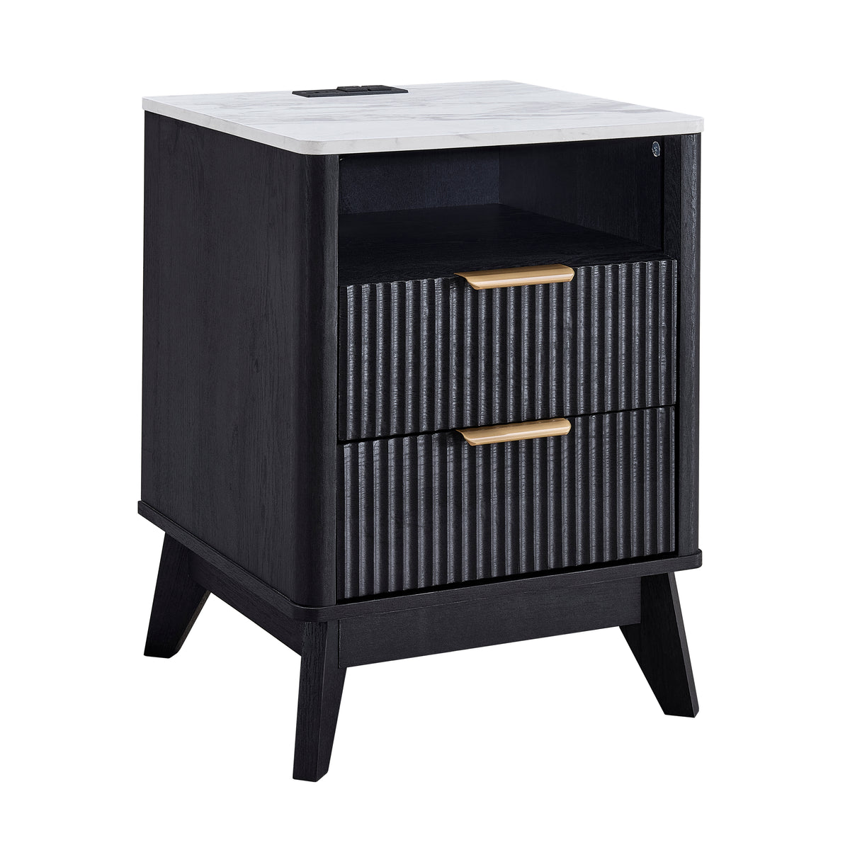 Roundhill Furniture Lyra Mid-Century Modern 2-Drawer Nightstands with Charging Station, Set of 2