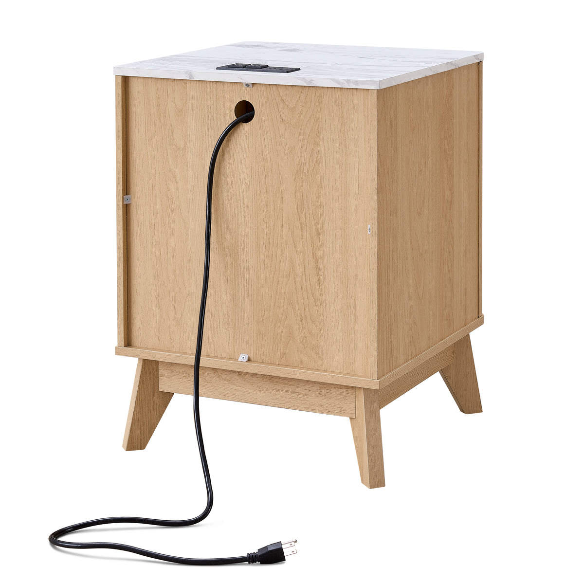 Roundhill Furniture Lyra Mid-Century Modern 2-Drawer Nightstands with Charging Station, Set of 2