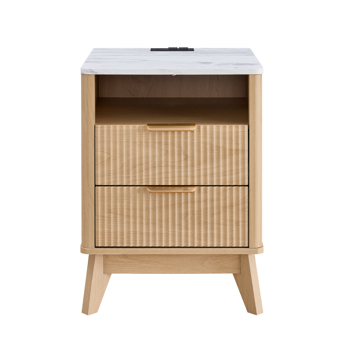 Roundhill Furniture Lyra Mid-Century Modern 2-Drawer Nightstands with Charging Station, Set of 2