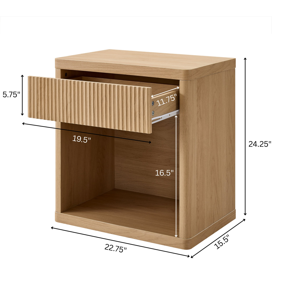 Roundhill Furniture Aria Modern Fluted Nightstand, Side Table