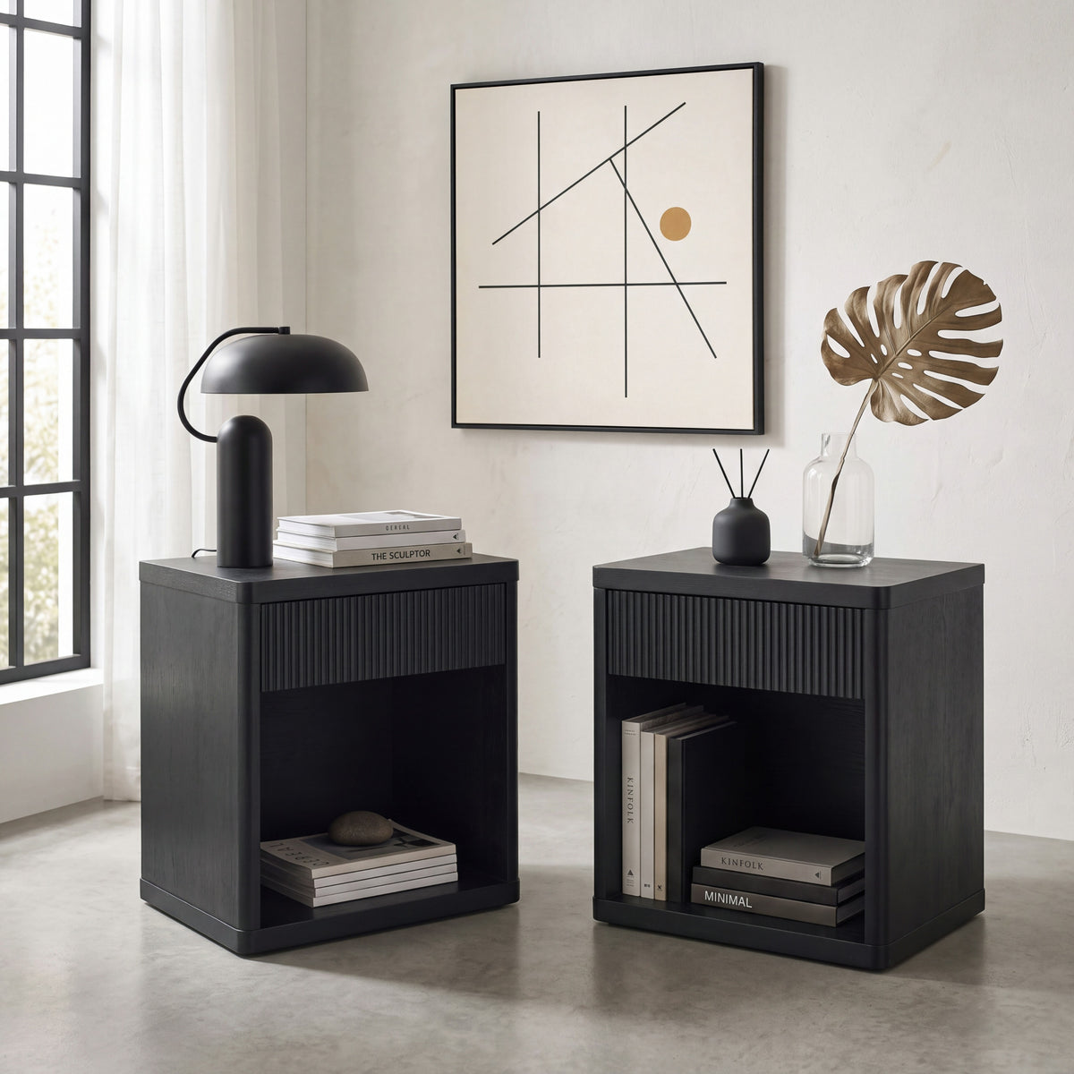 Roundhill Furniture Aria Modern Fluted Nightstand, Side Table
