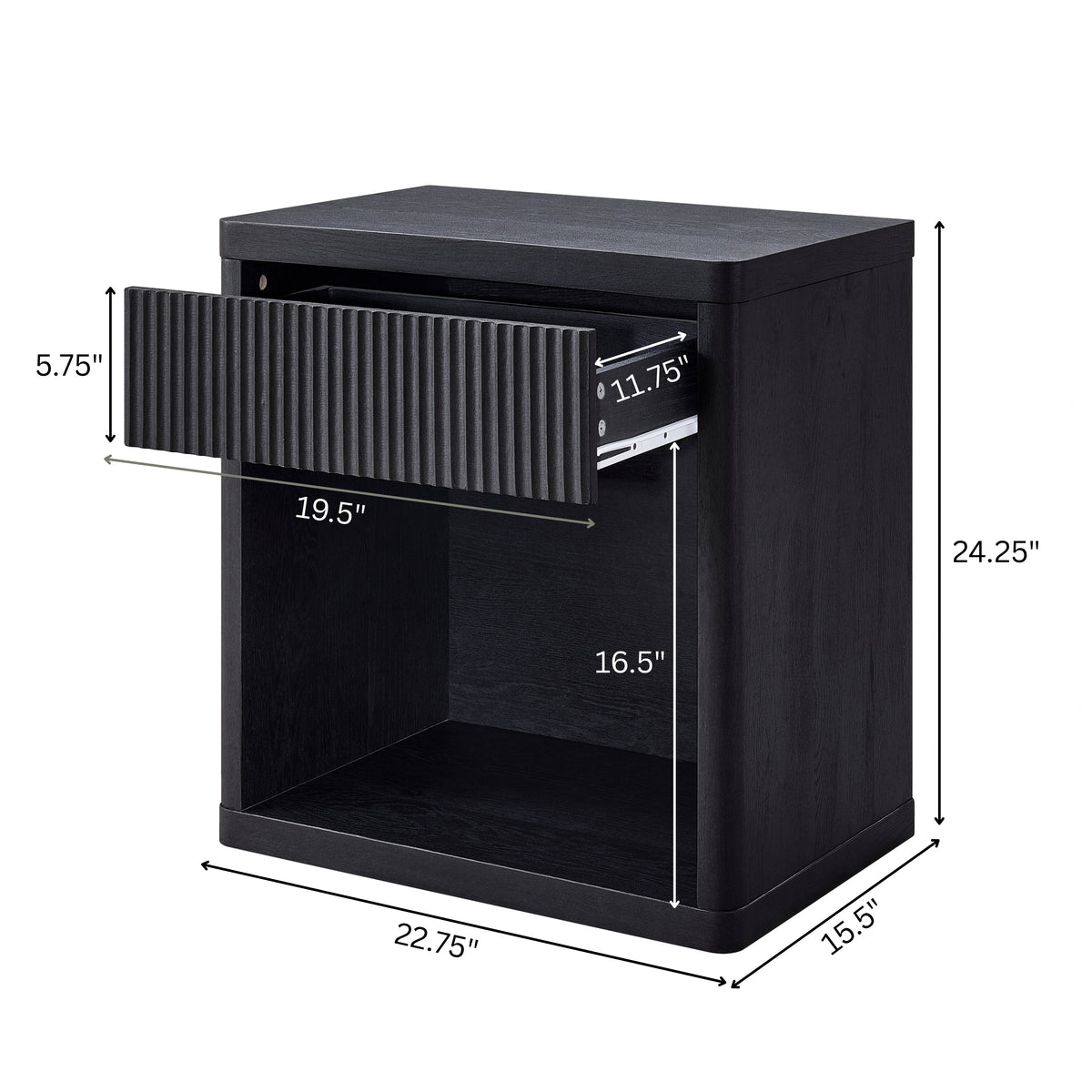 Roundhill Furniture Aria Modern Fluted Nightstand, Side Table
