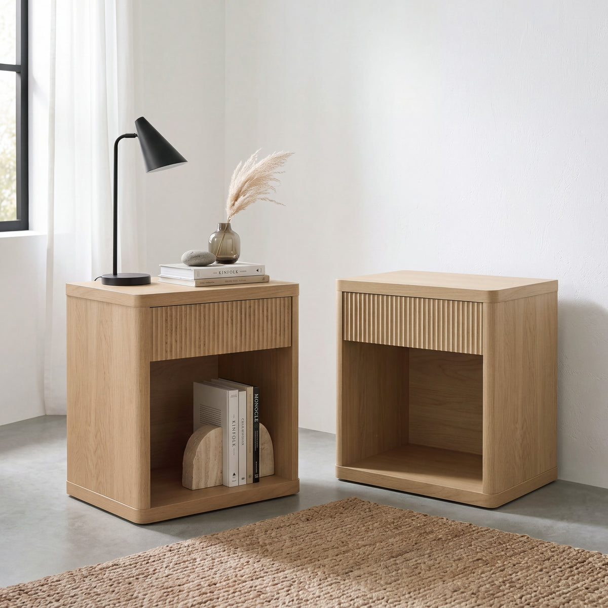 Roundhill Furniture Aria Modern Fluted Nightstand, Side Table