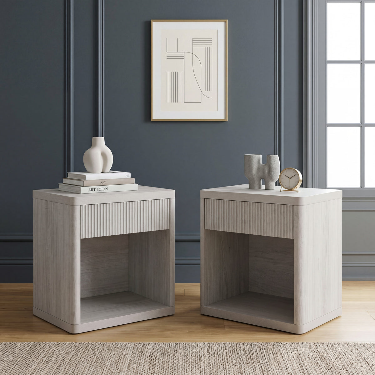 Roundhill Furniture Aria Modern Fluted Nightstand, Side Table