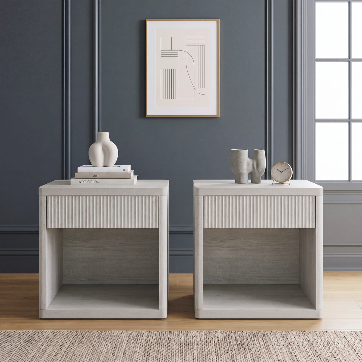 Roundhill Furniture Aria Modern Fluted Nightstand, Side Table