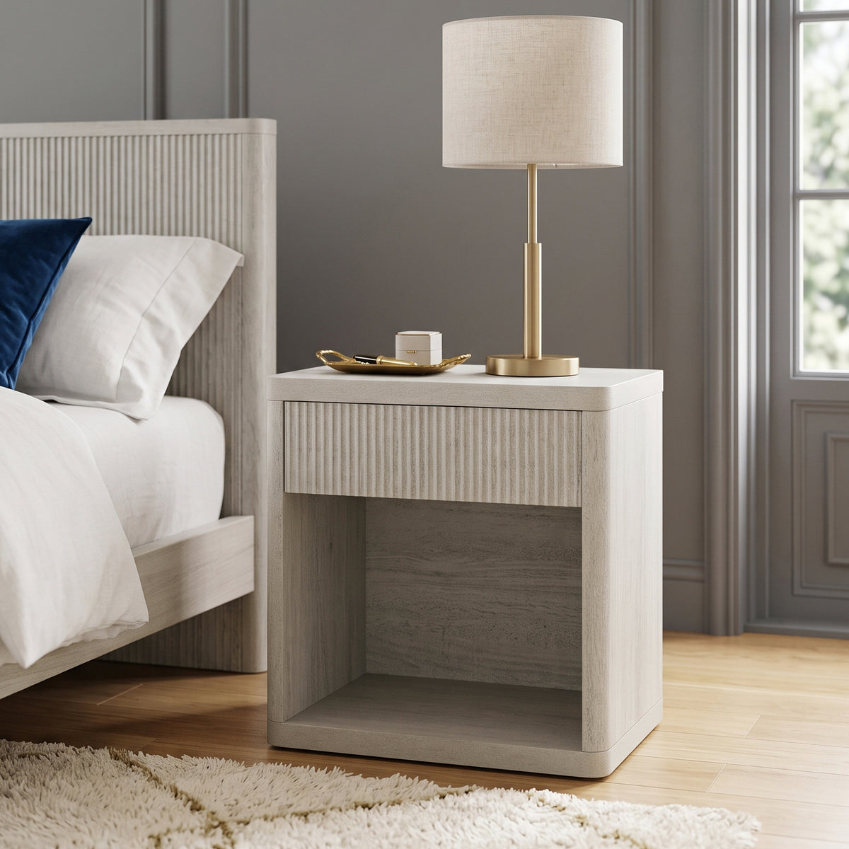 Roundhill Furniture Aria Modern Fluted Nightstand, Side Table