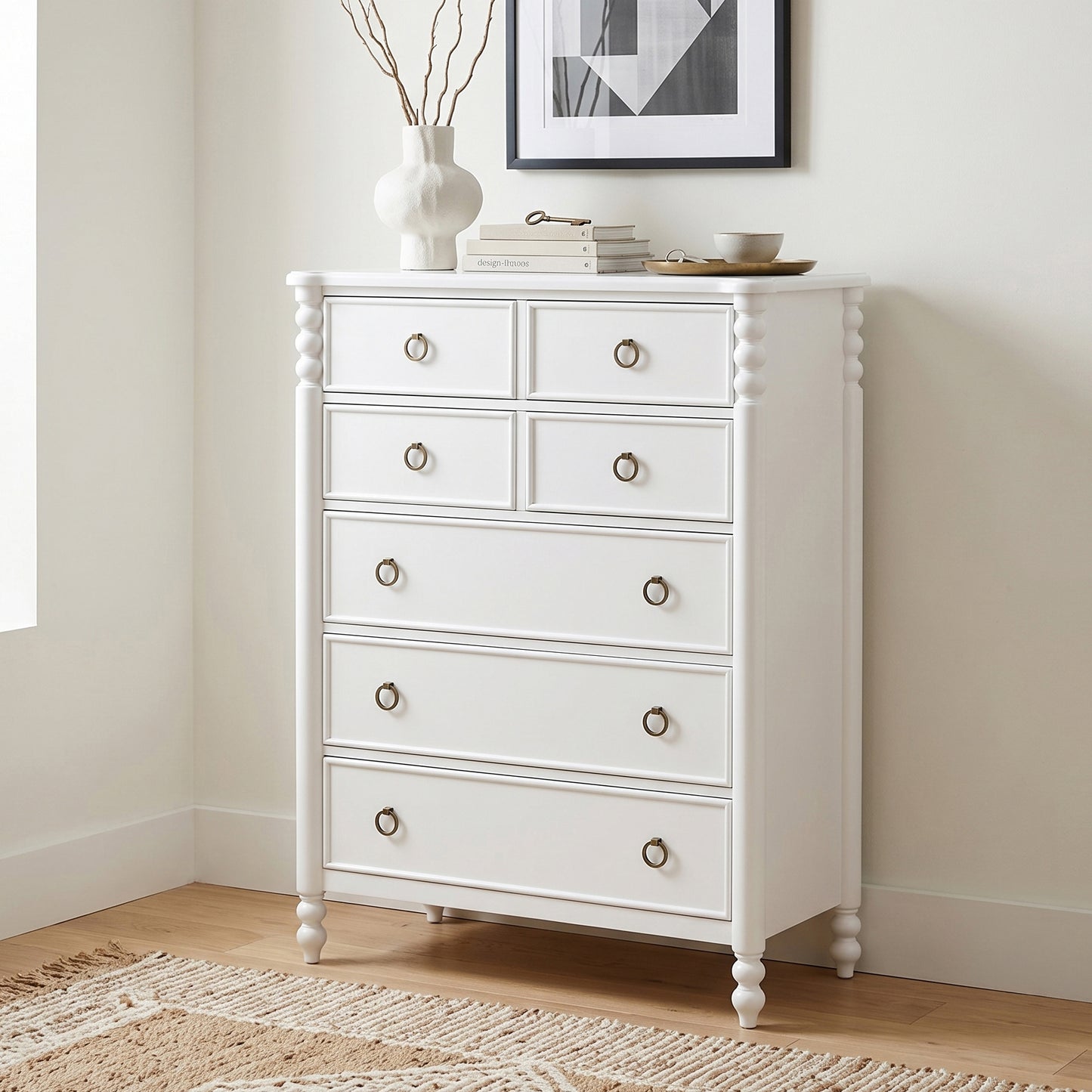 Roundhill Furniture Avellune 5-Drawer Chest, White Finish