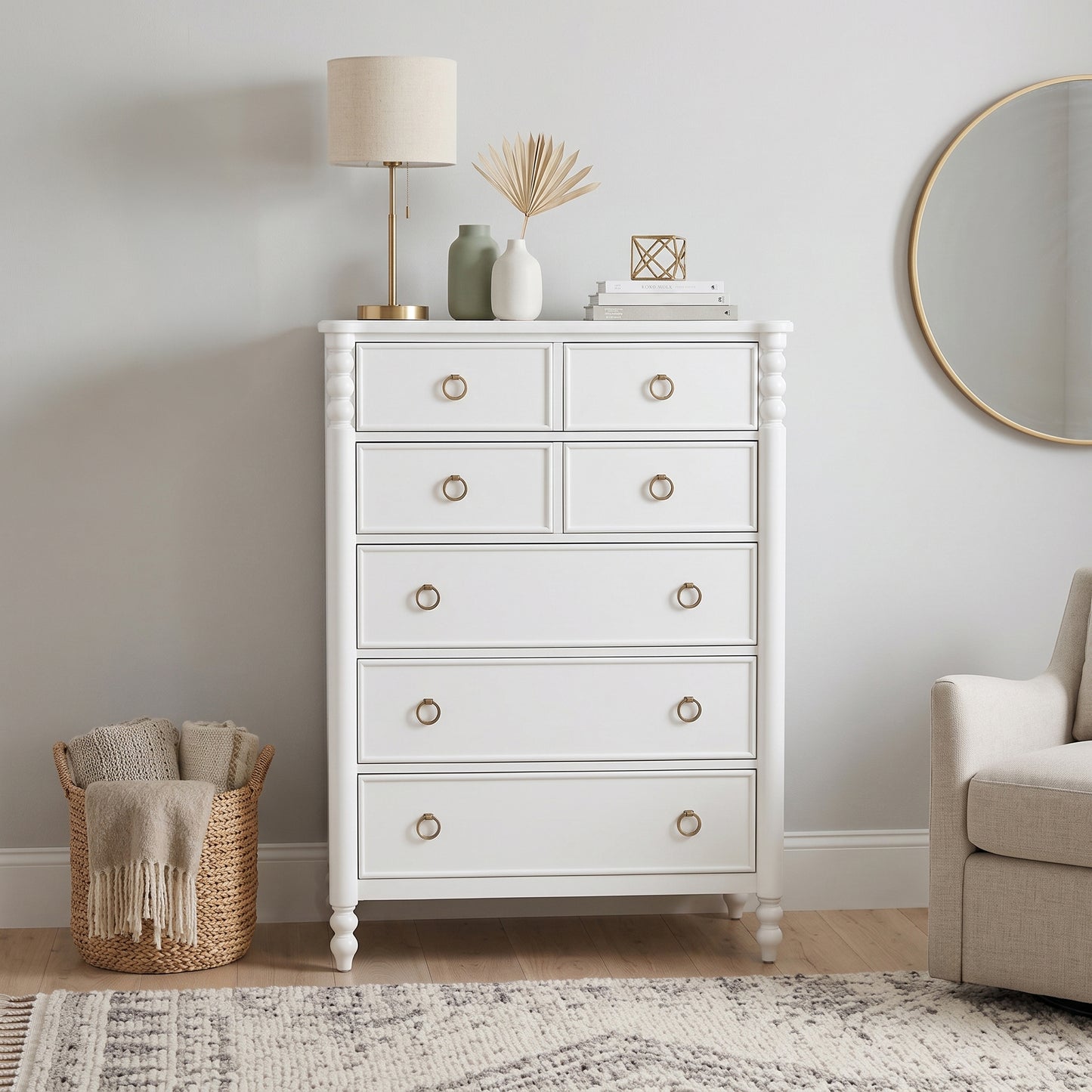 Roundhill Furniture Avellune 5-Drawer Chest, White Finish