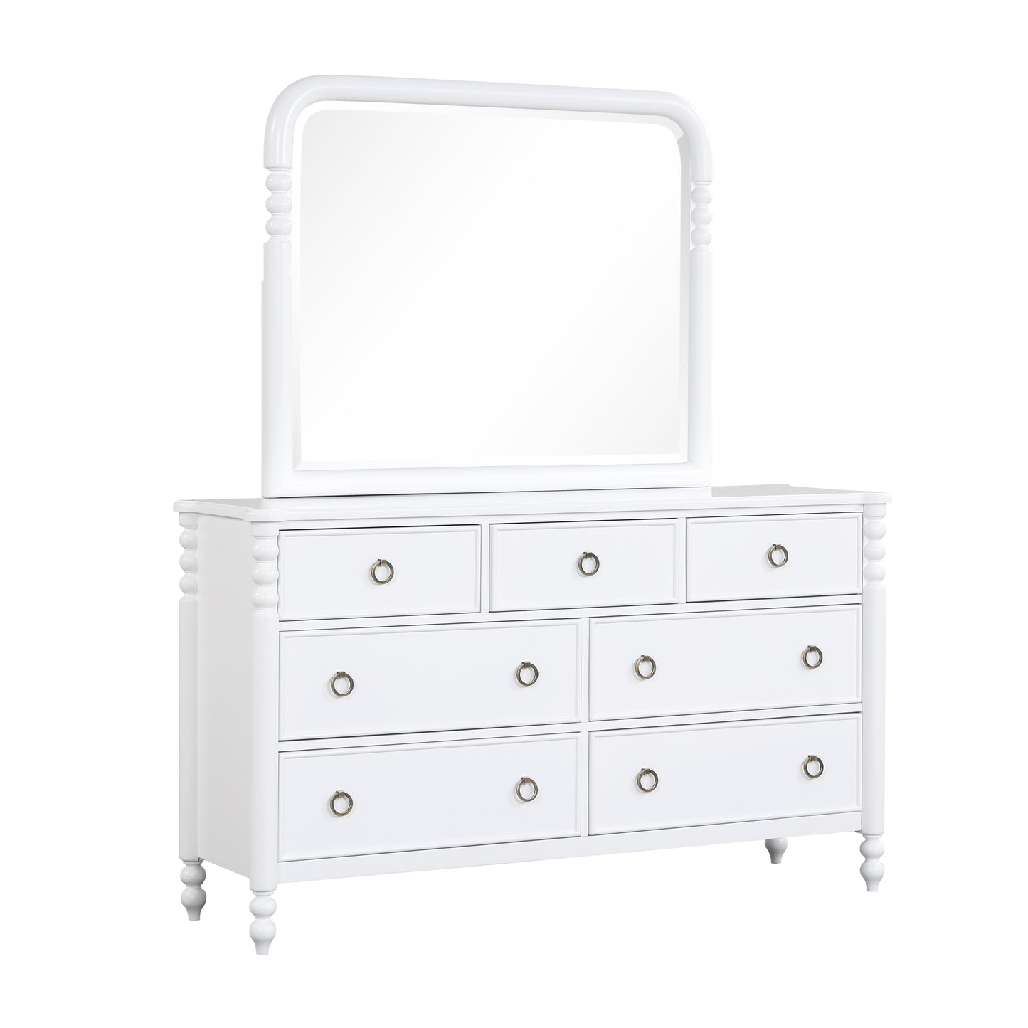 Roundhill Furniture Avellune 7-Drawer Dresser with Mirror, White Finish