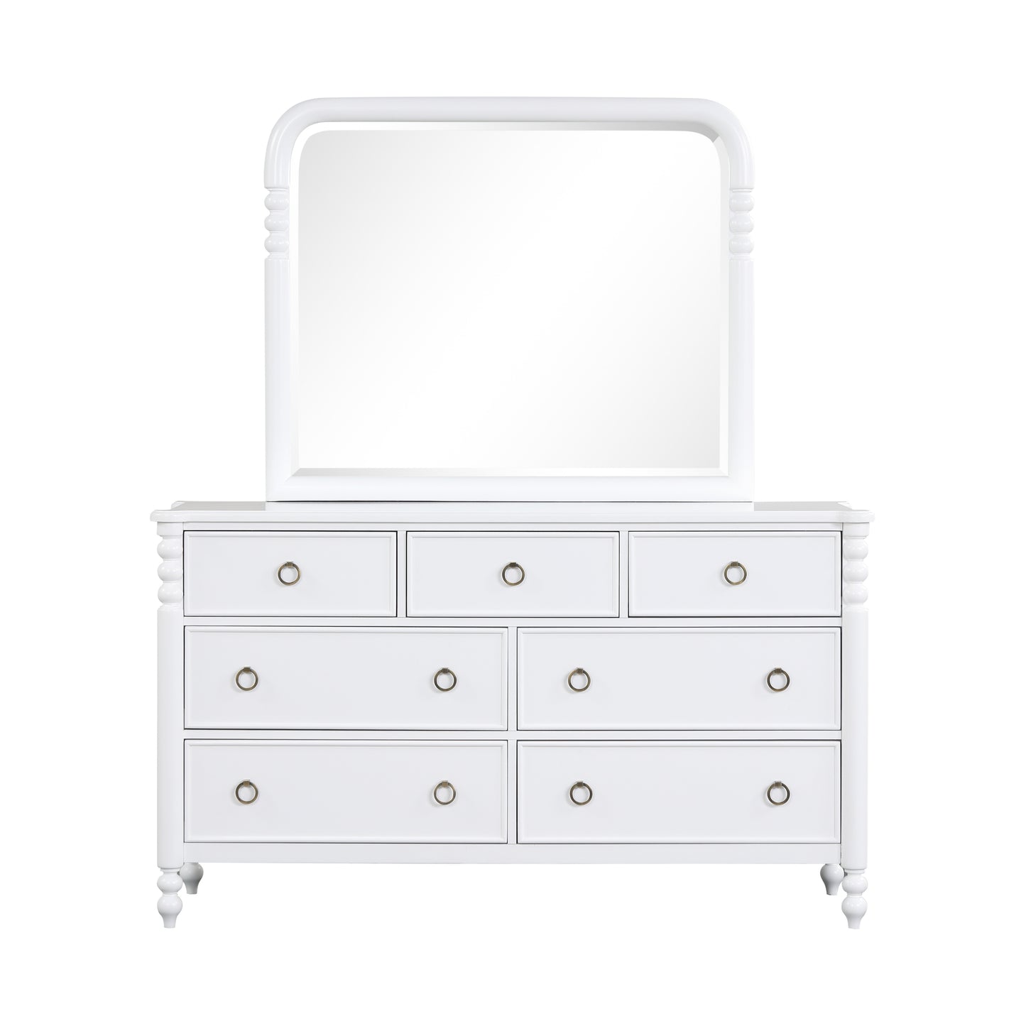 Roundhill Furniture Avellune 7-Drawer Dresser with Mirror, White Finish