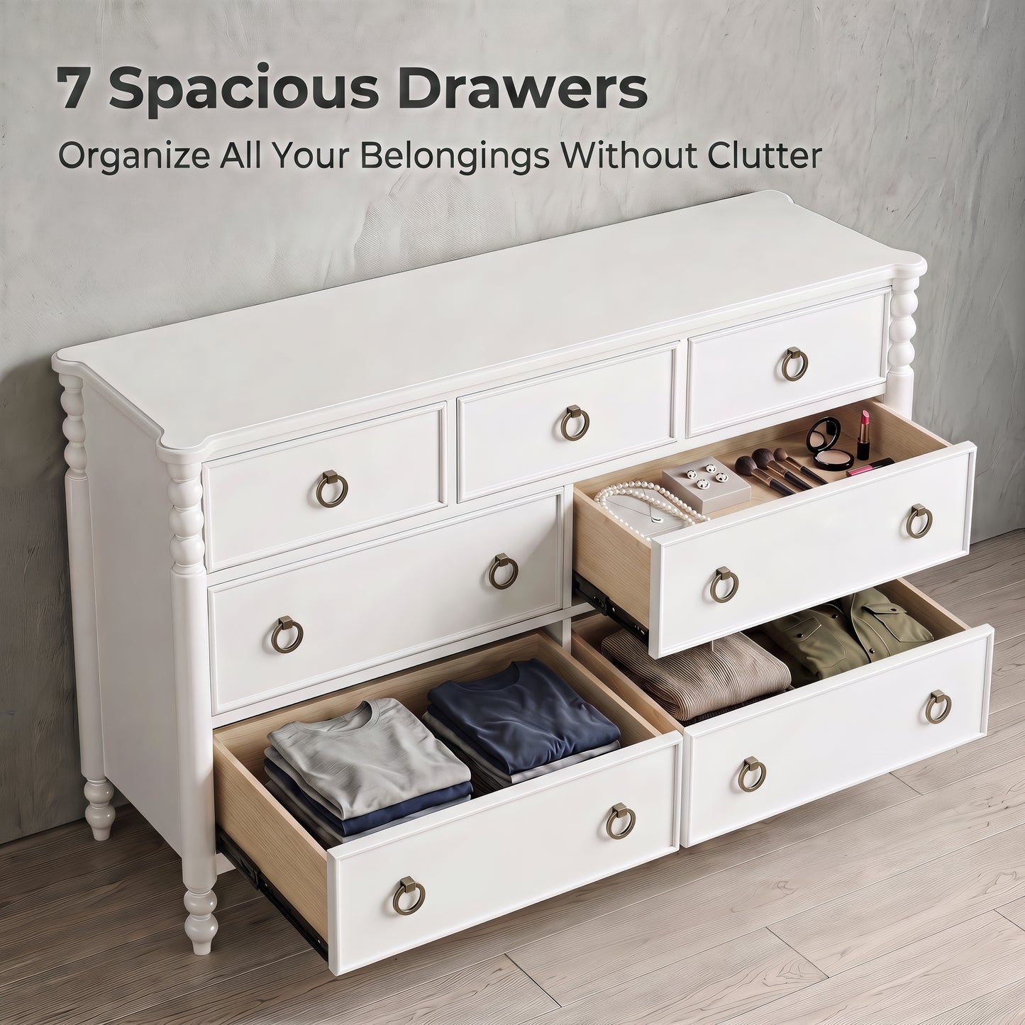 Roundhill Furniture Avellune 7-Drawer Dresser, White Finish