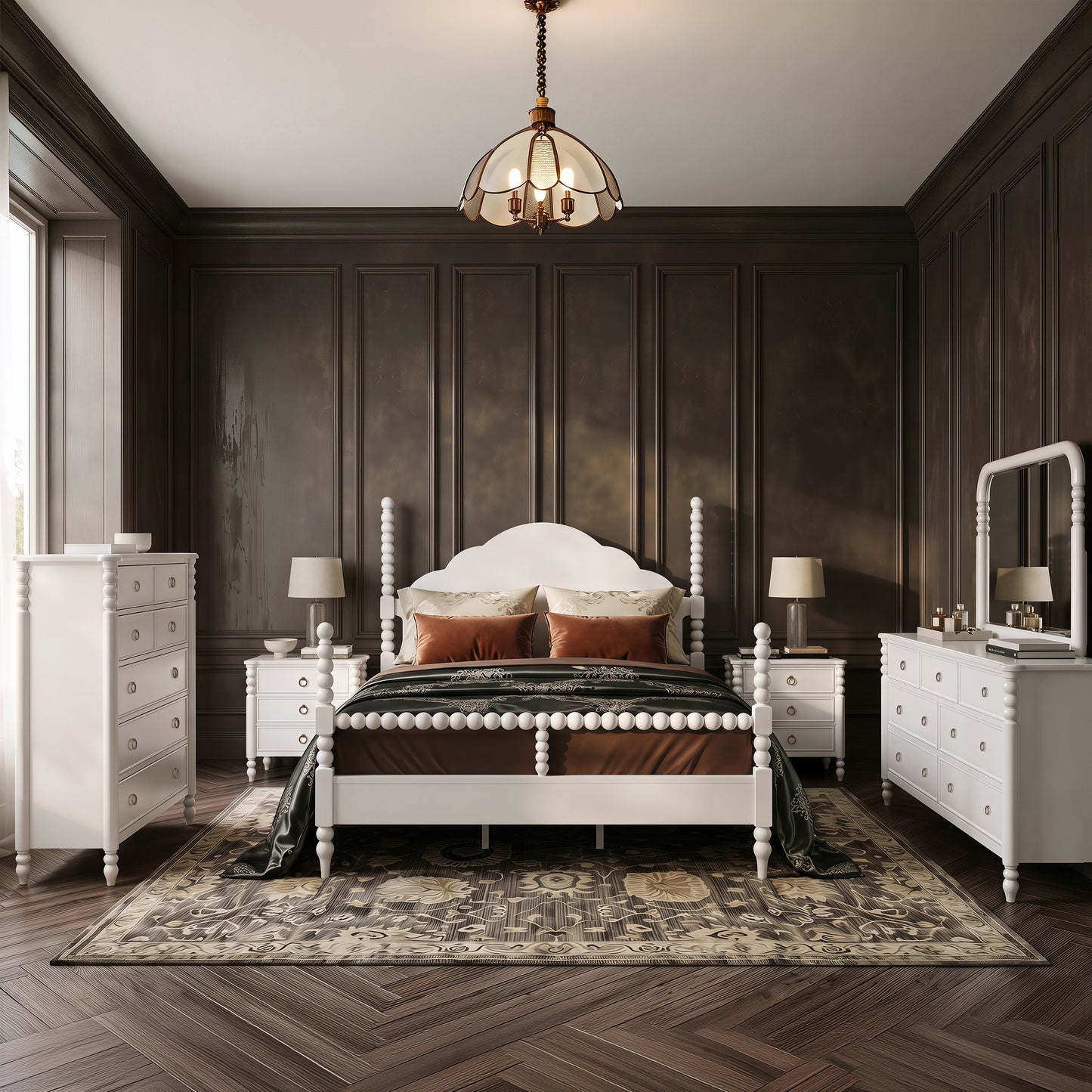 Roundhill Furniture Avellune Bedroom Collection: Poster Bed with 3 Interchangeable Post Heights, White Finish