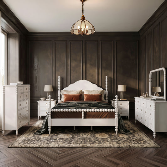 Roundhill Furniture Avellune Bedroom Collection: Poster Bed with 3 Interchangeable Post Heights, White Finish