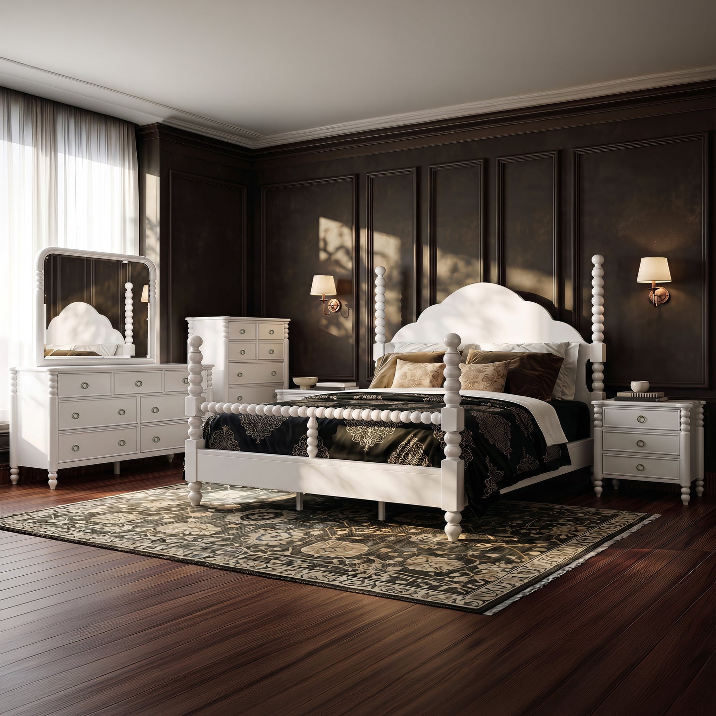Roundhill Furniture Avellune Bedroom Collection: Poster Bed with 3 Interchangeable Post Heights, White Finish