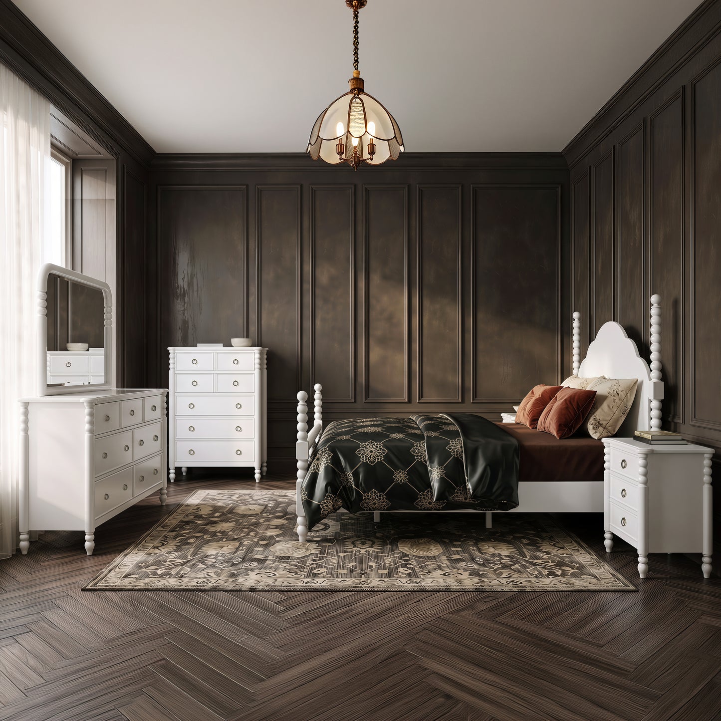 Roundhill Furniture Avellune Bedroom Collection: Poster Bed with 3 Interchangeable Post Heights, White Finish