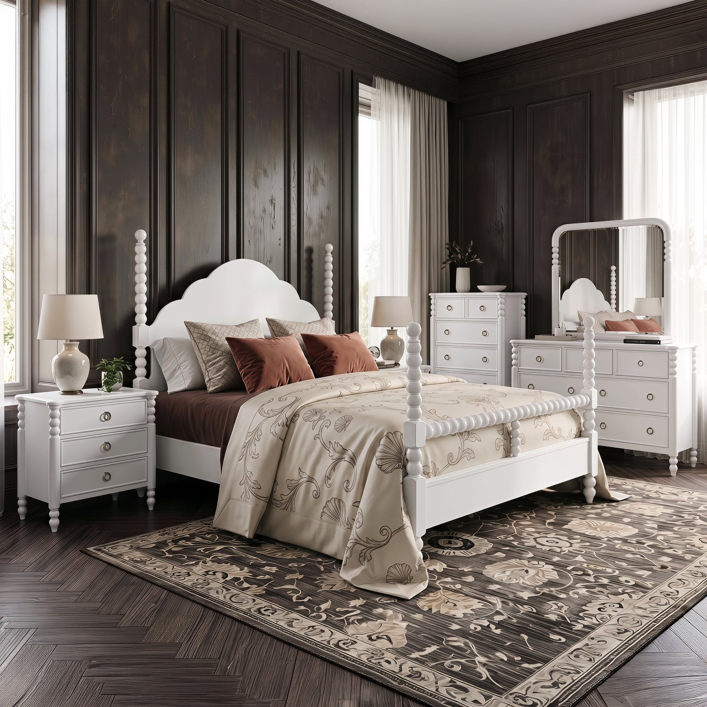 Roundhill Furniture Avellune Bedroom Collection: Poster Bed with 3 Interchangeable Post Heights, White Finish