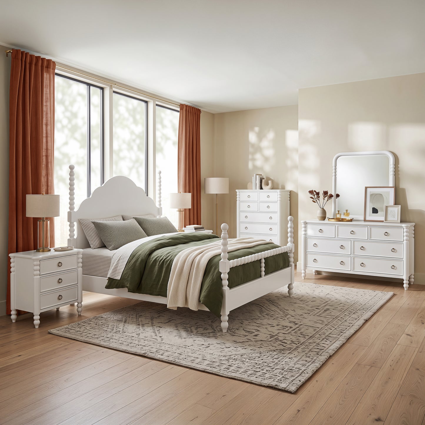 Roundhill Furniture Avellune Bedroom Collection: Poster Bed with 3 Interchangeable Post Heights, White Finish