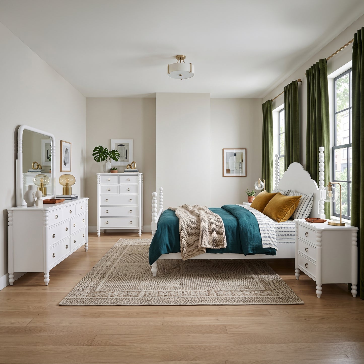Roundhill Furniture Avellune Bedroom Collection: Poster Bed with 3 Interchangeable Post Heights, White Finish
