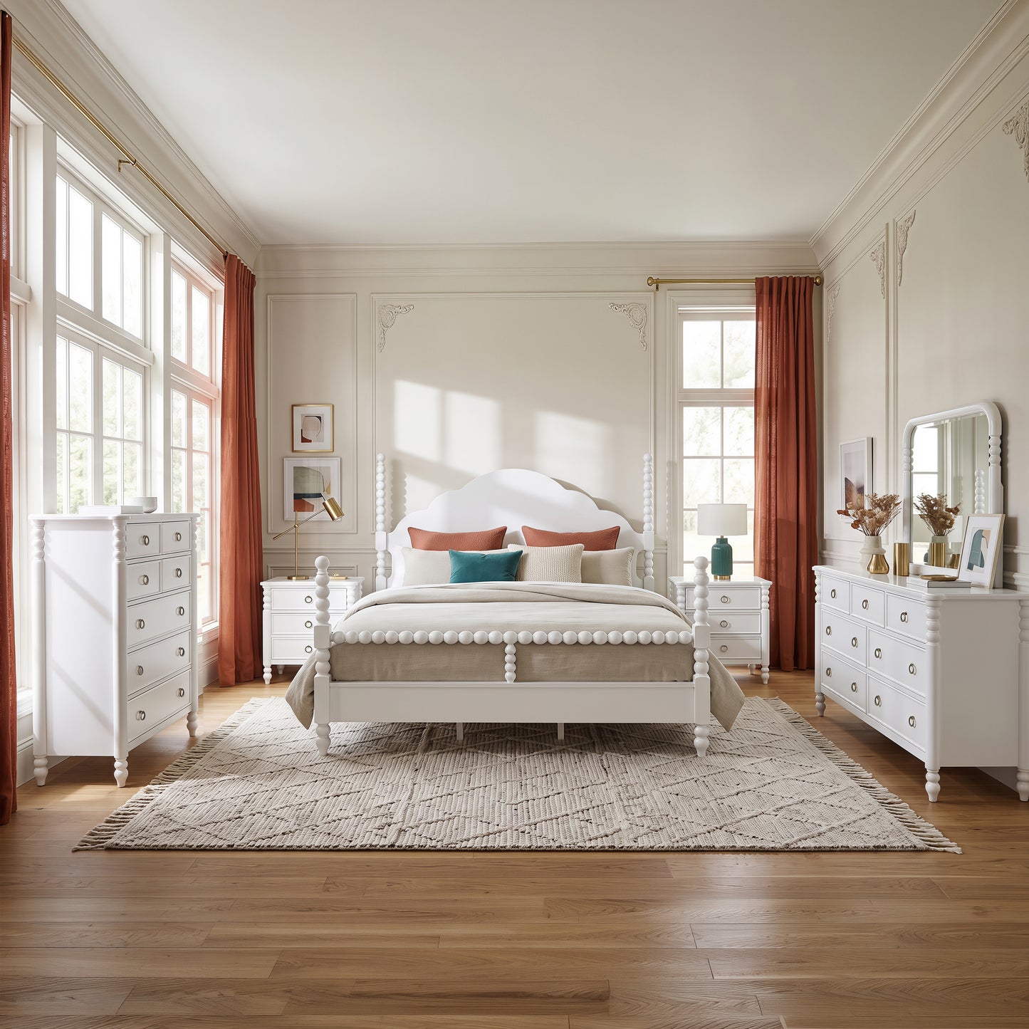 Roundhill Furniture Avellune Bedroom Collection: Poster Bed with 3 Interchangeable Post Heights, White Finish