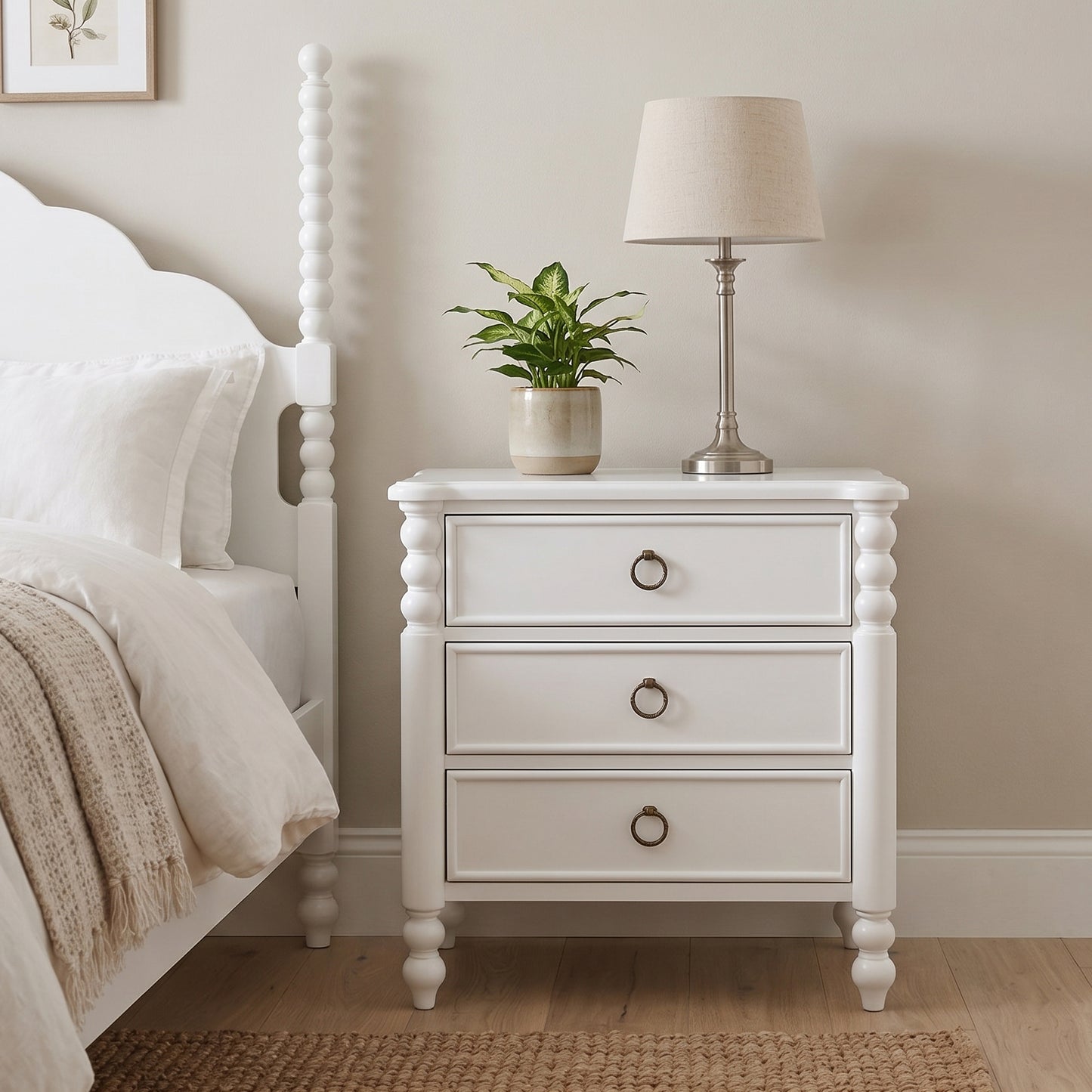 Roundhill Furniture Avellune 3-Drawer Nightstand, White Finish