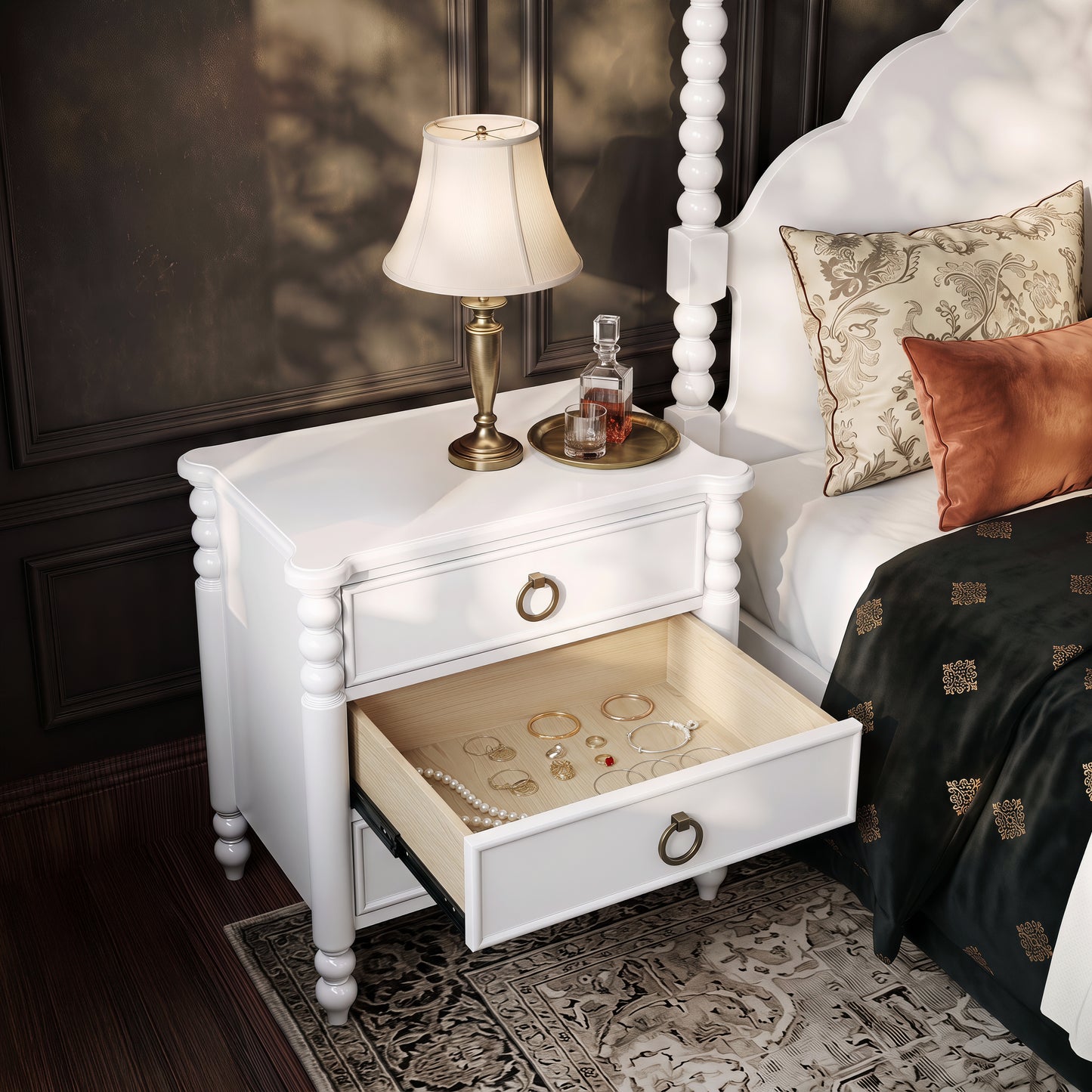 Roundhill Furniture Avellune 3-Drawer Nightstand, White Finish