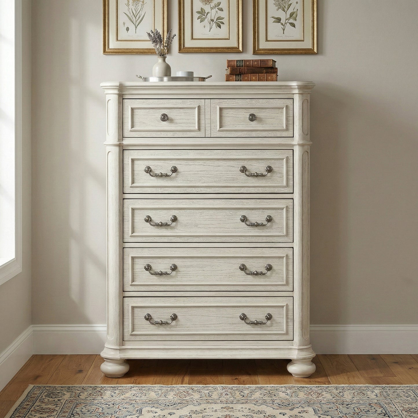Roundhill Furniture Nelson 5-Drawer Bedroom Chest with Flip-top, Antique White