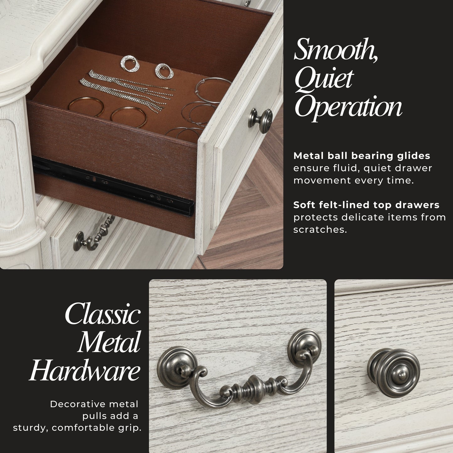 Roundhill Furniture Nelson 5-Drawer Bedroom Chest with Flip-top, Antique White