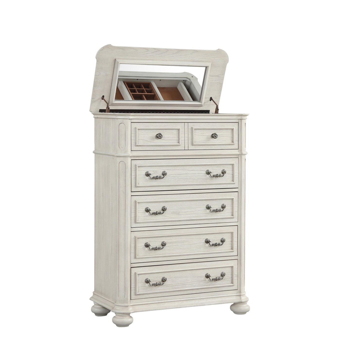 Roundhill Furniture Nelson 5-Drawer Bedroom Chest with Flip-top, Antique White