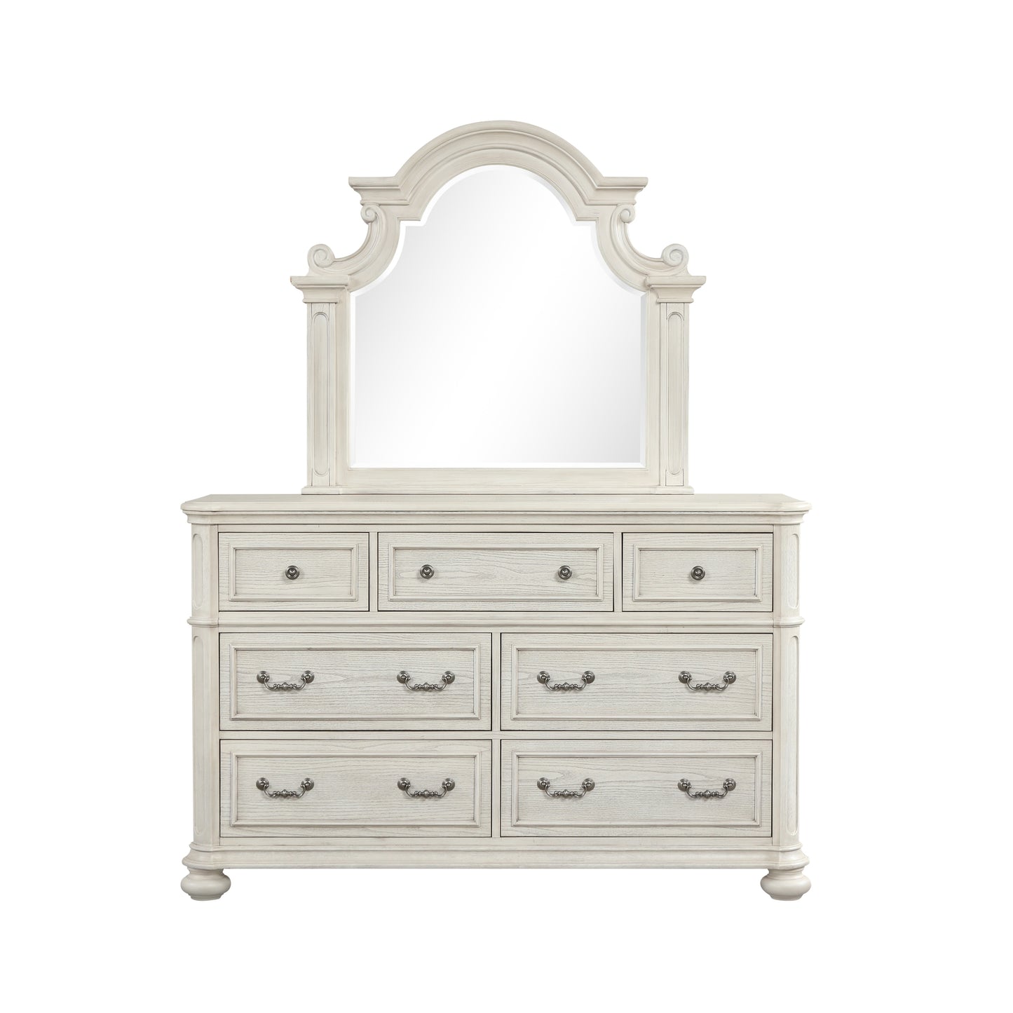 Roundhill Furniture Nelson 7-Drawer Bedroom Dresser with Mirror, Antique White