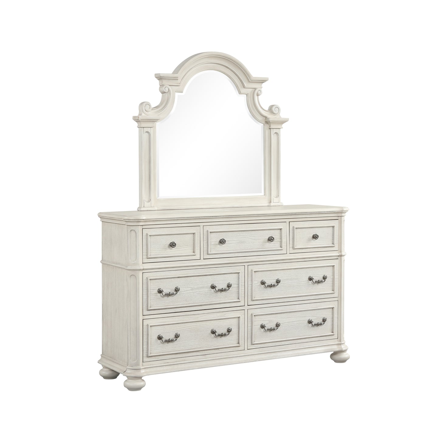 Roundhill Furniture Nelson 7-Drawer Bedroom Dresser with Mirror, Antique White