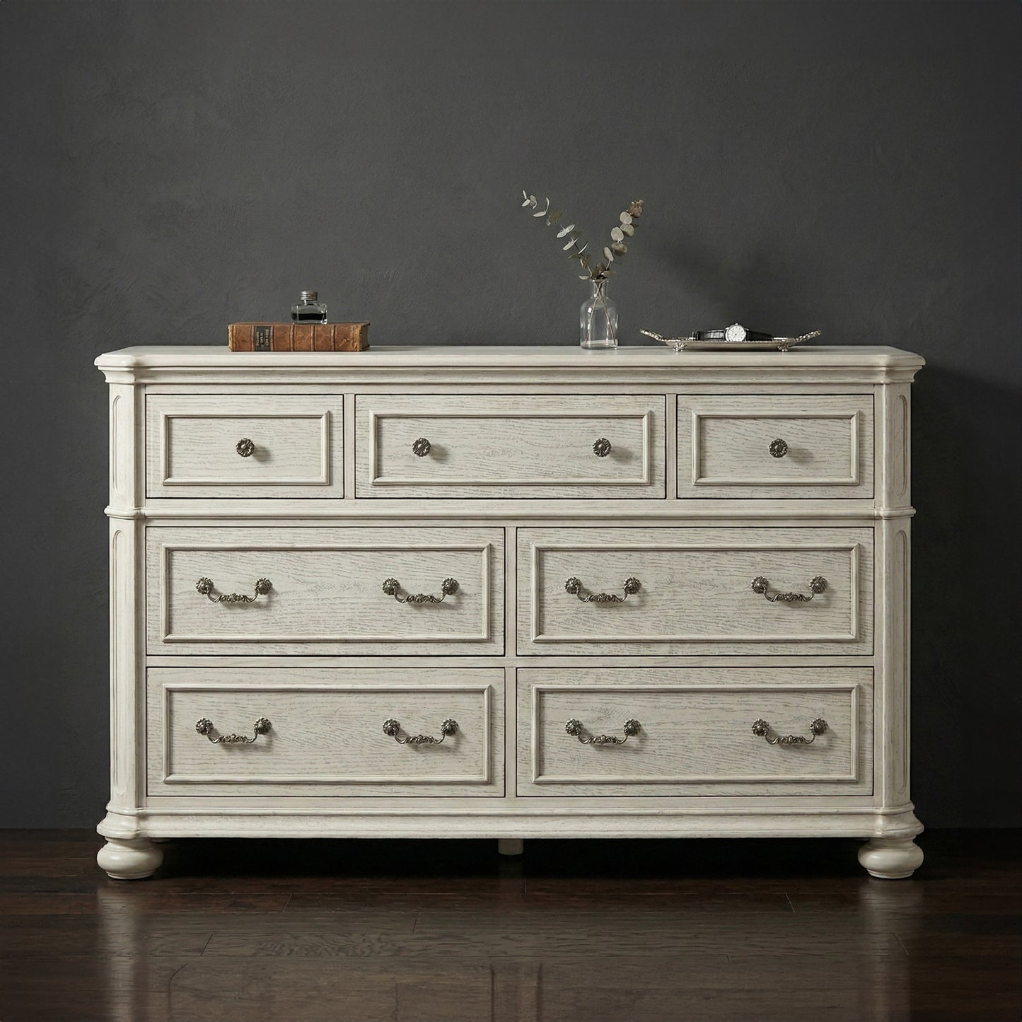 Roundhill Furniture Nelson 7-Drawer Bedroom Dresser, Antique White