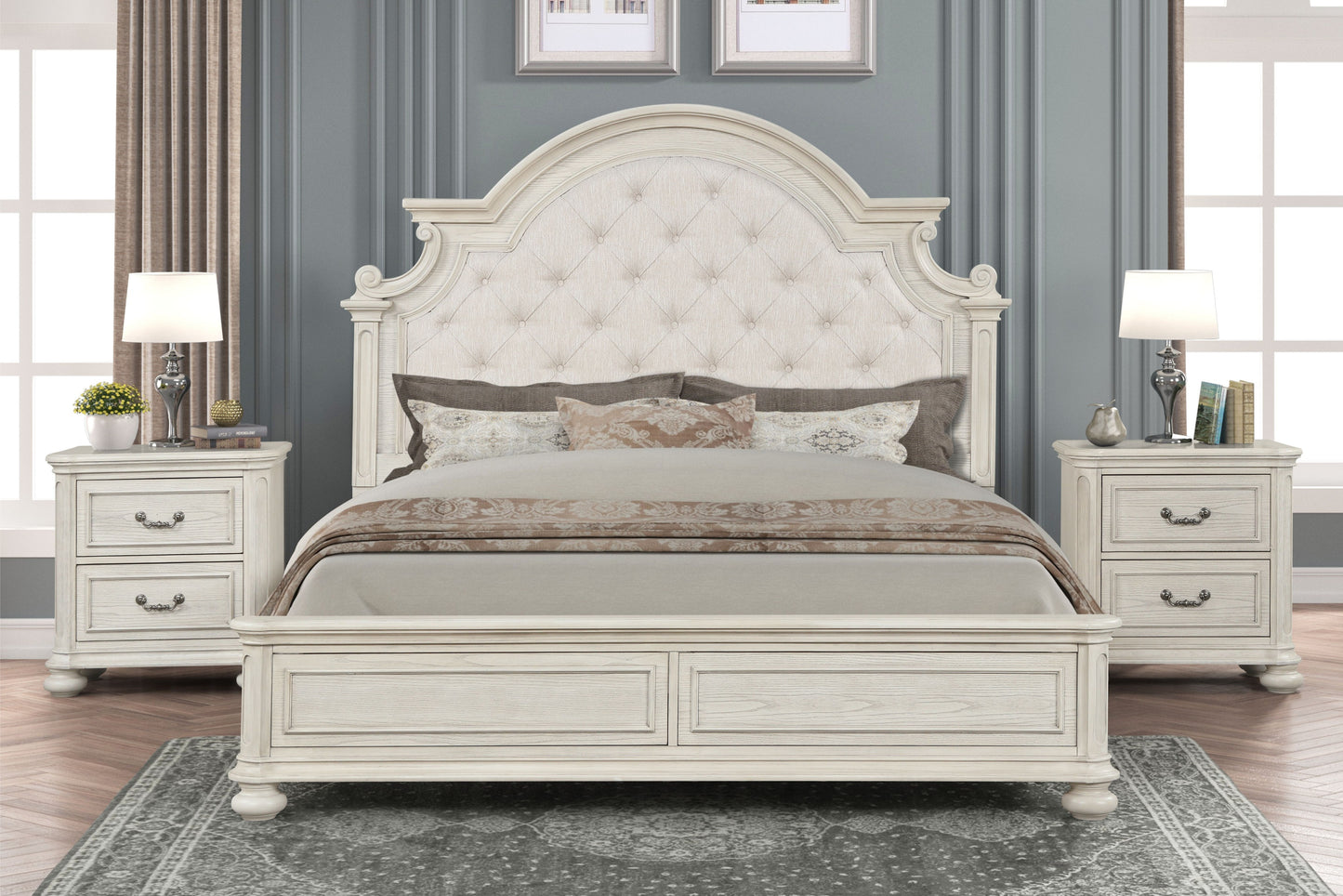 Roundhill Furniture Nelson French Traditional 3-Piece Bedroom Set, Antique White