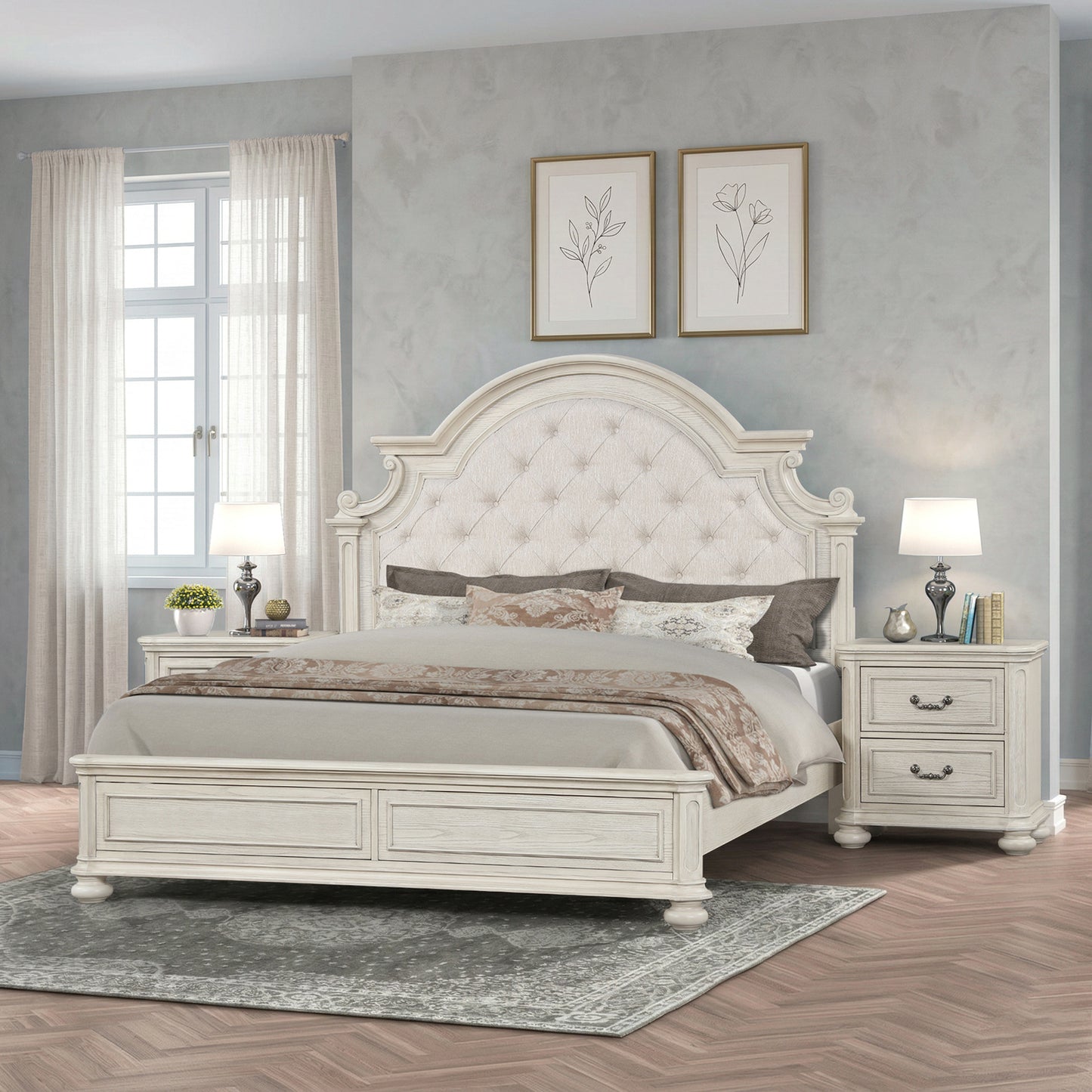 Roundhill Furniture Nelson French Traditional 3-Piece Bedroom Set, Antique White