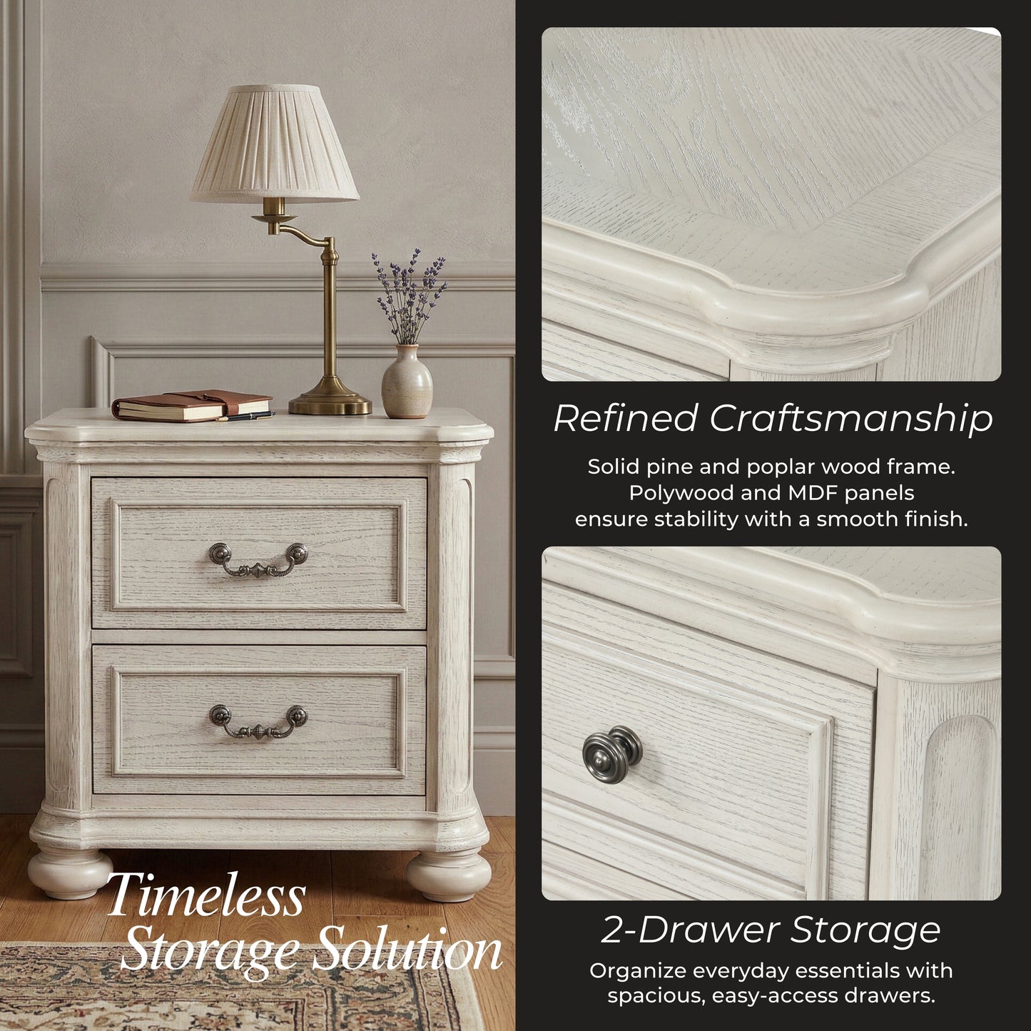 Roundhill Furniture Nelson French Traditional 3-Piece Bedroom Set, Antique White