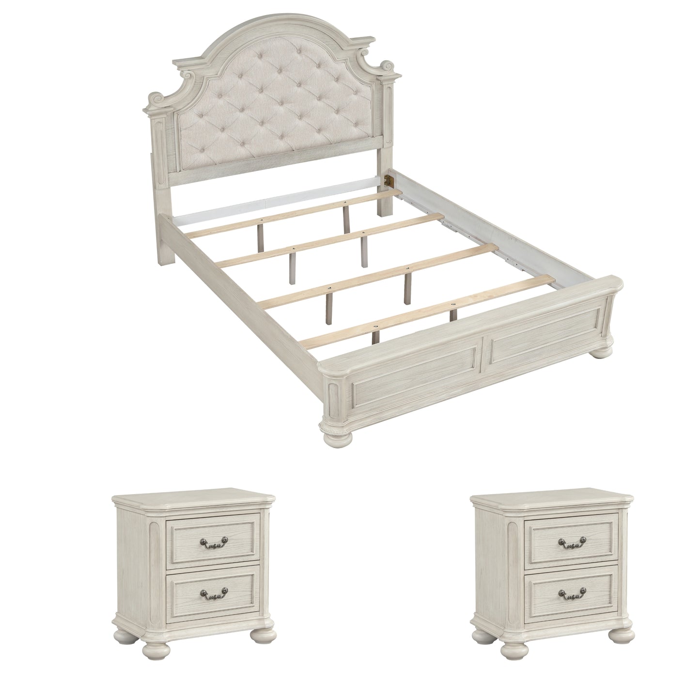 Roundhill Furniture Nelson French Traditional 3-Piece Bedroom Set, Antique White