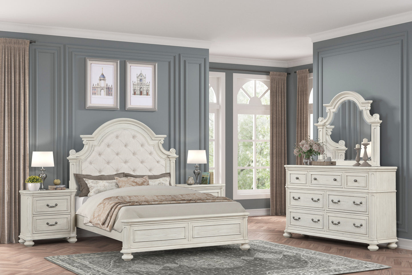 Roundhill Furniture Nelson French Traditional 5-Piece Bedroom Set, Antique White