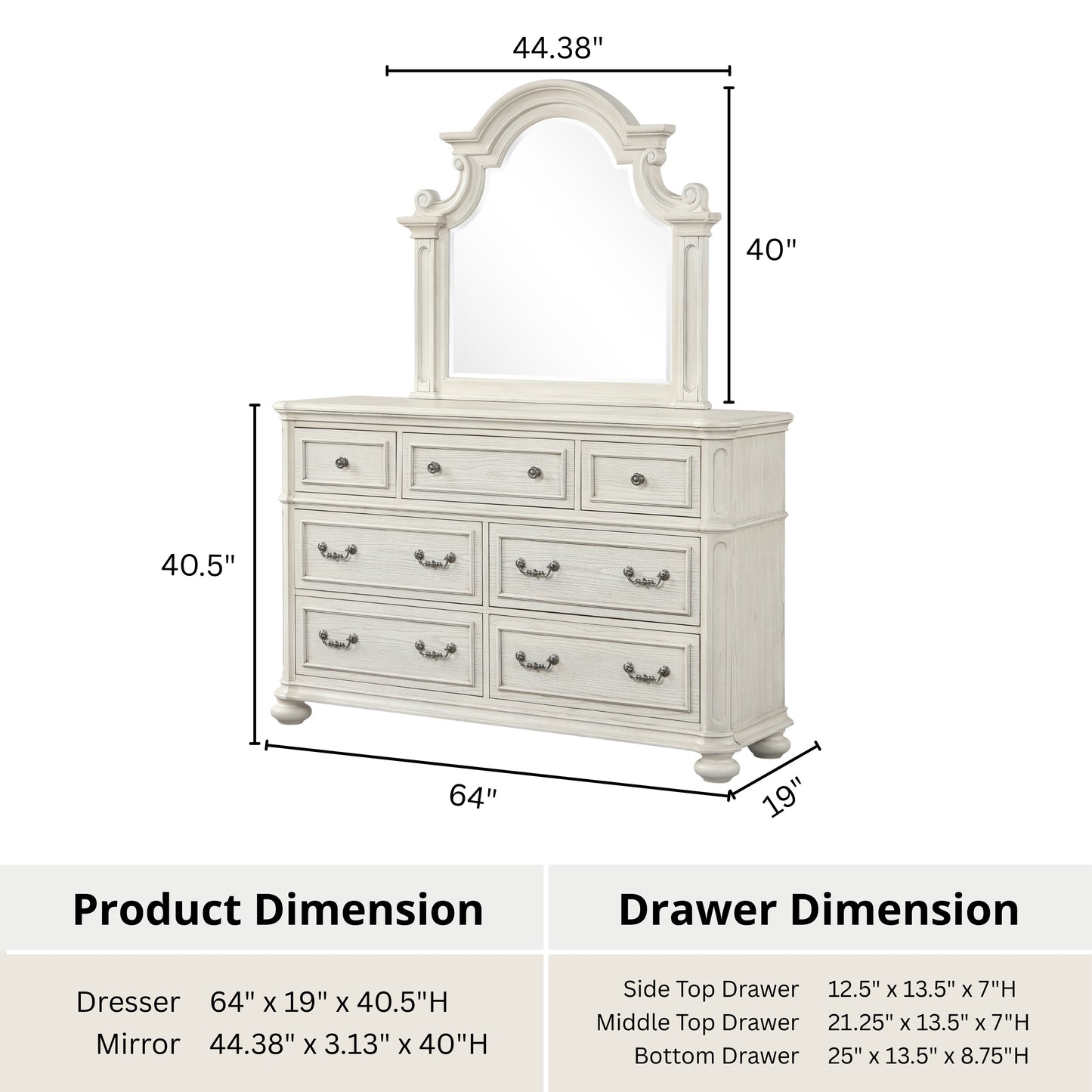Roundhill Furniture Nelson French Traditional 6-Piece Bedroom Set, Antique White
