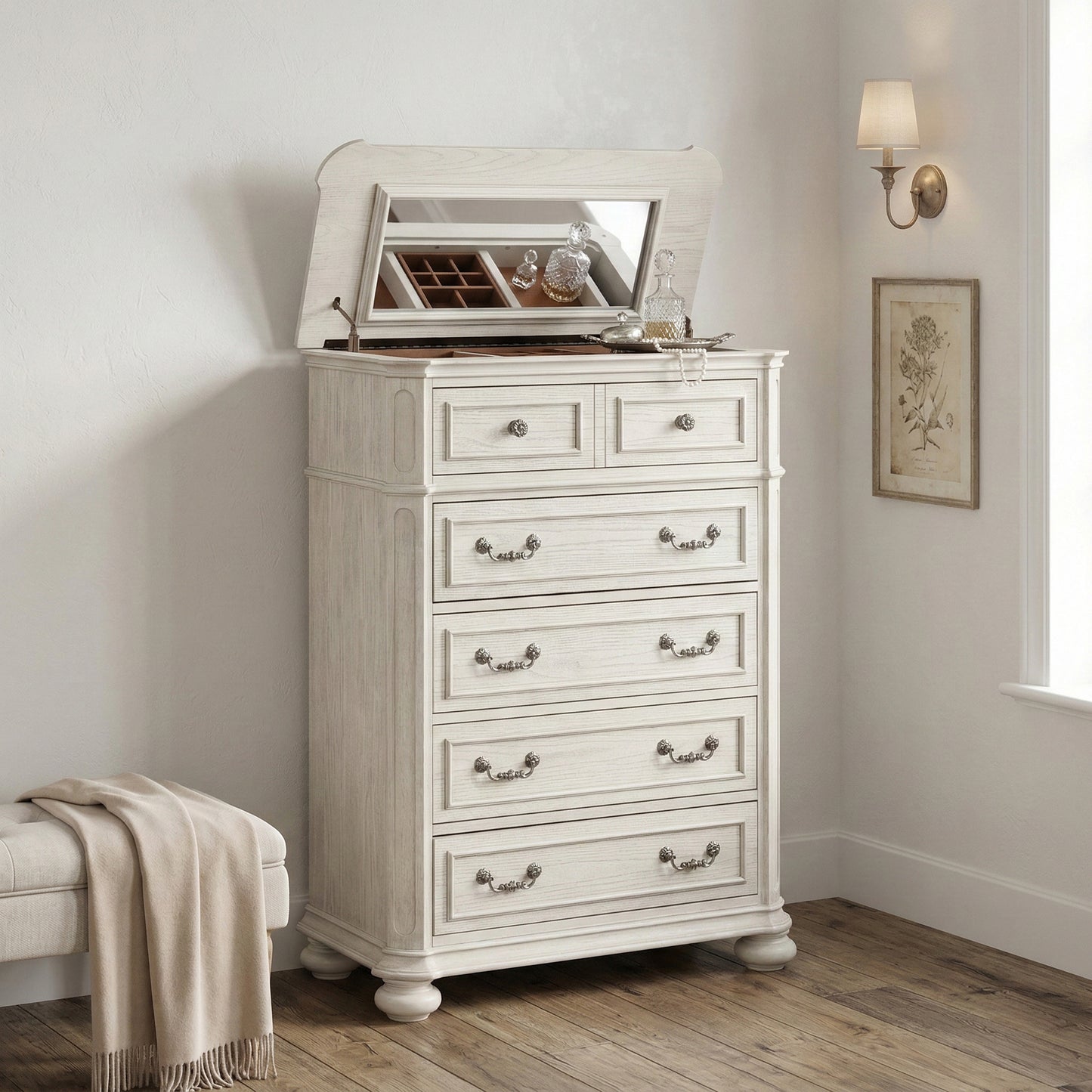 Roundhill Furniture Nelson French Traditional 5-Piece Bedroom Set, Antique White