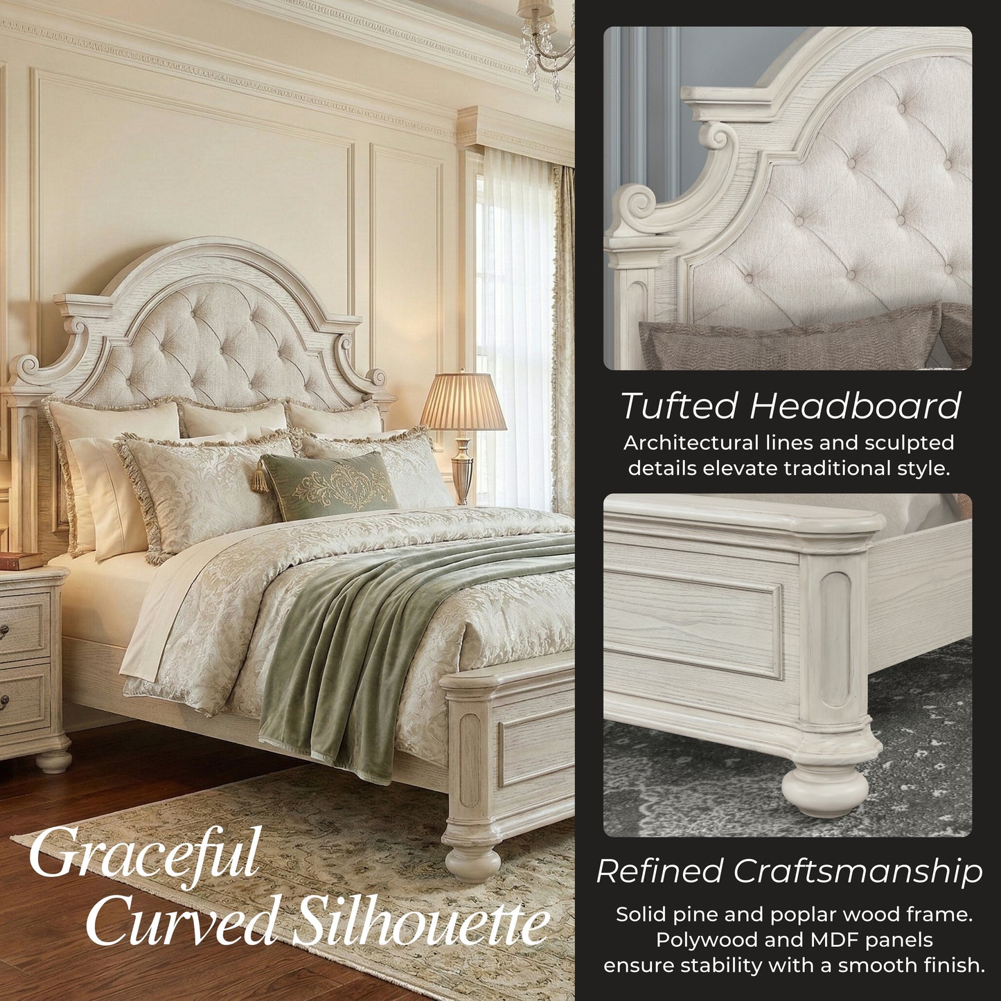 Roundhill Furniture Nelson French Traditional 5-Piece Bedroom Set, Antique White