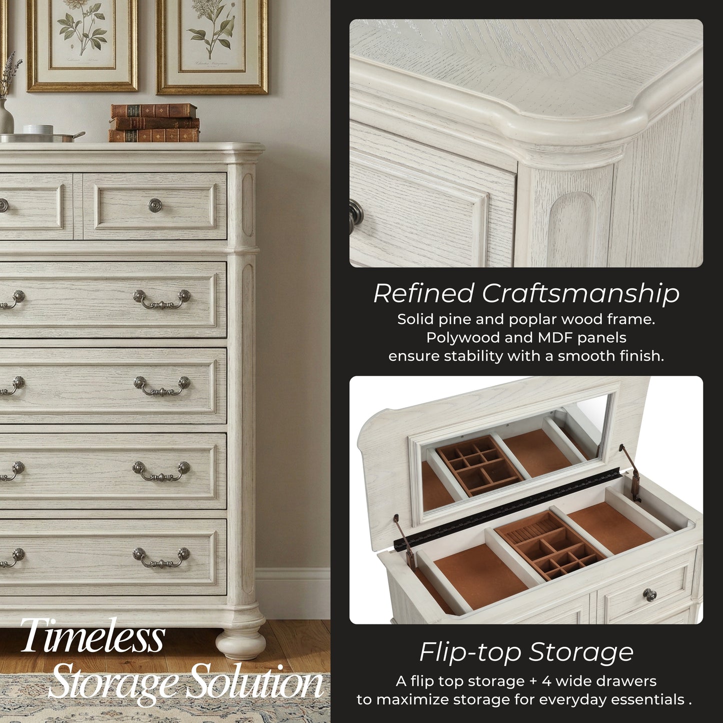 Roundhill Furniture Nelson French Traditional 5-Piece Bedroom Set, Antique White