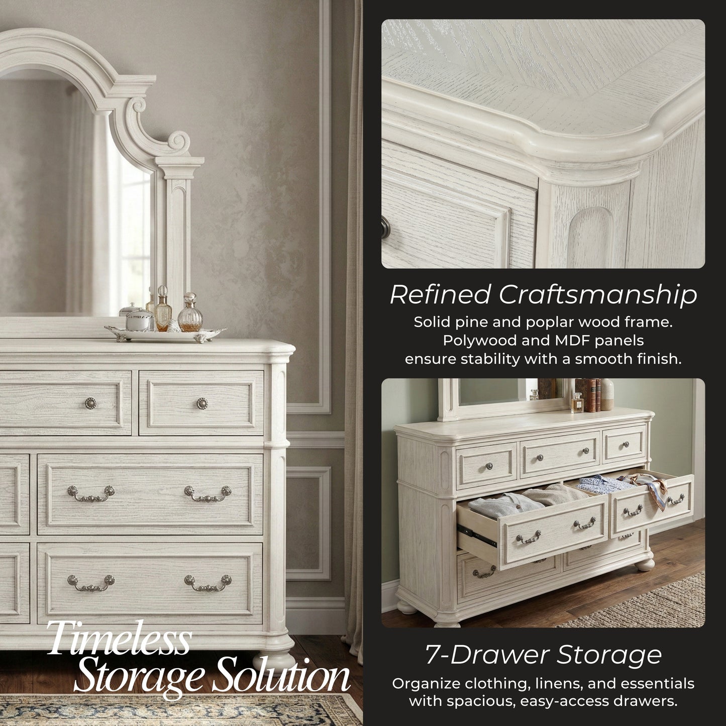 Roundhill Furniture Nelson French Traditional 5-Piece Bedroom Set, Antique White