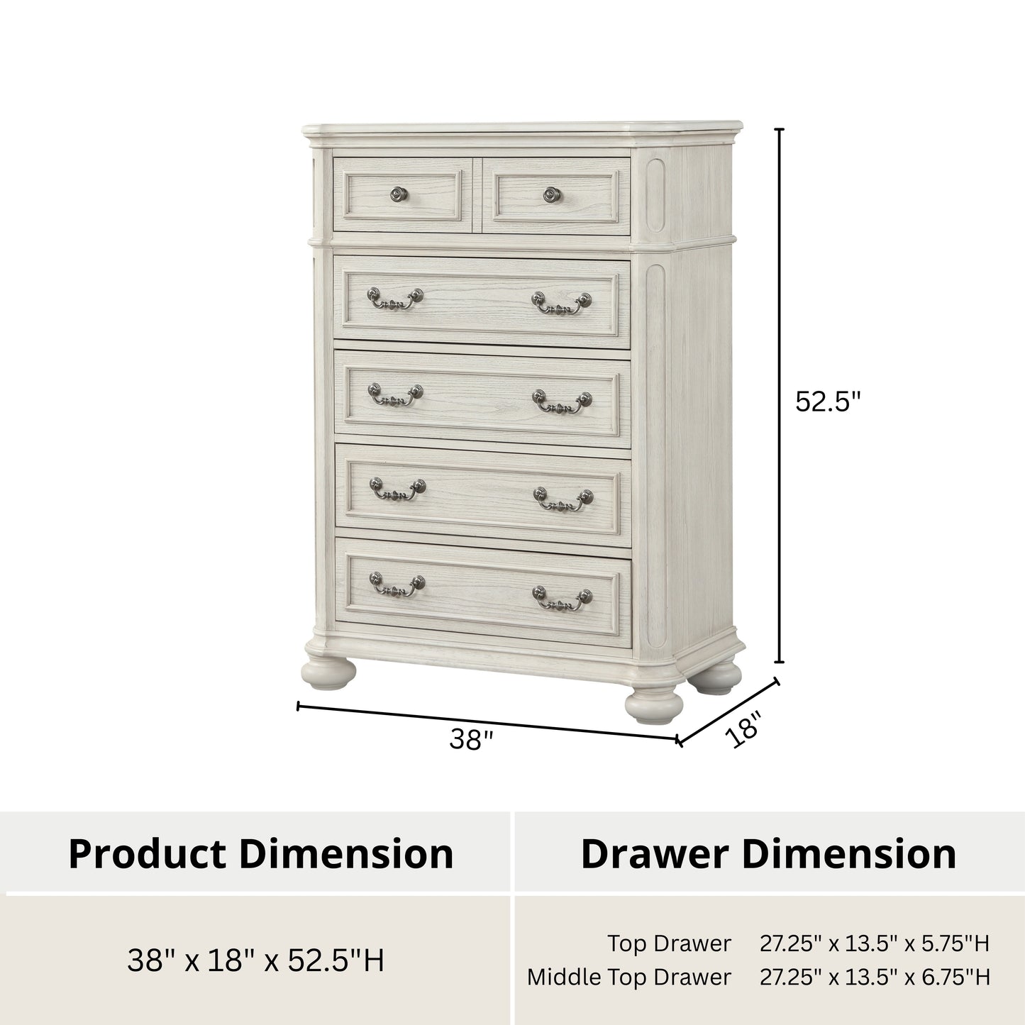 Roundhill Furniture Nelson French Traditional 5-Piece Bedroom Set, Antique White